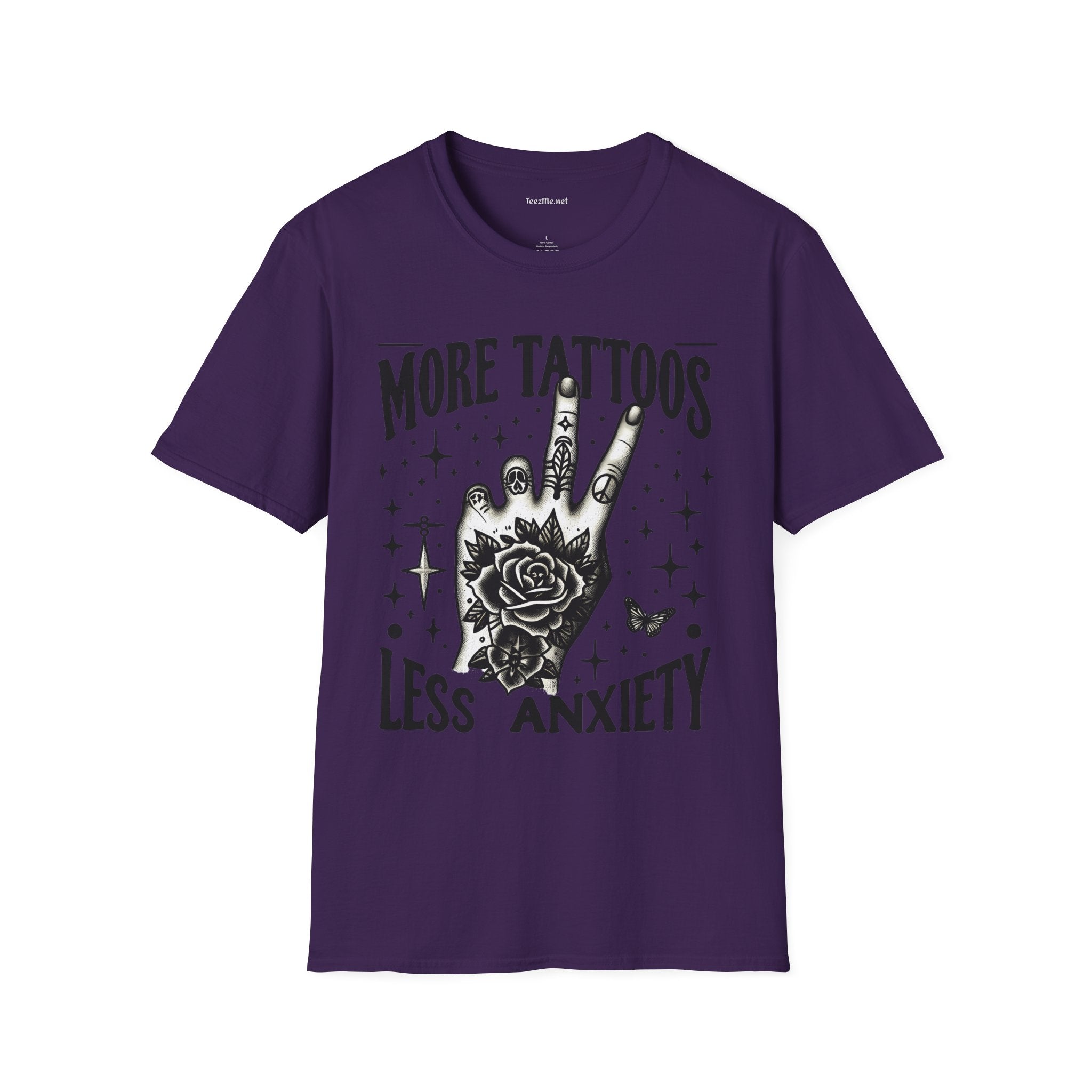 More Tattoos Less Anxiety Unisex Soft Style T-Shirt 100% Cotton Graphic