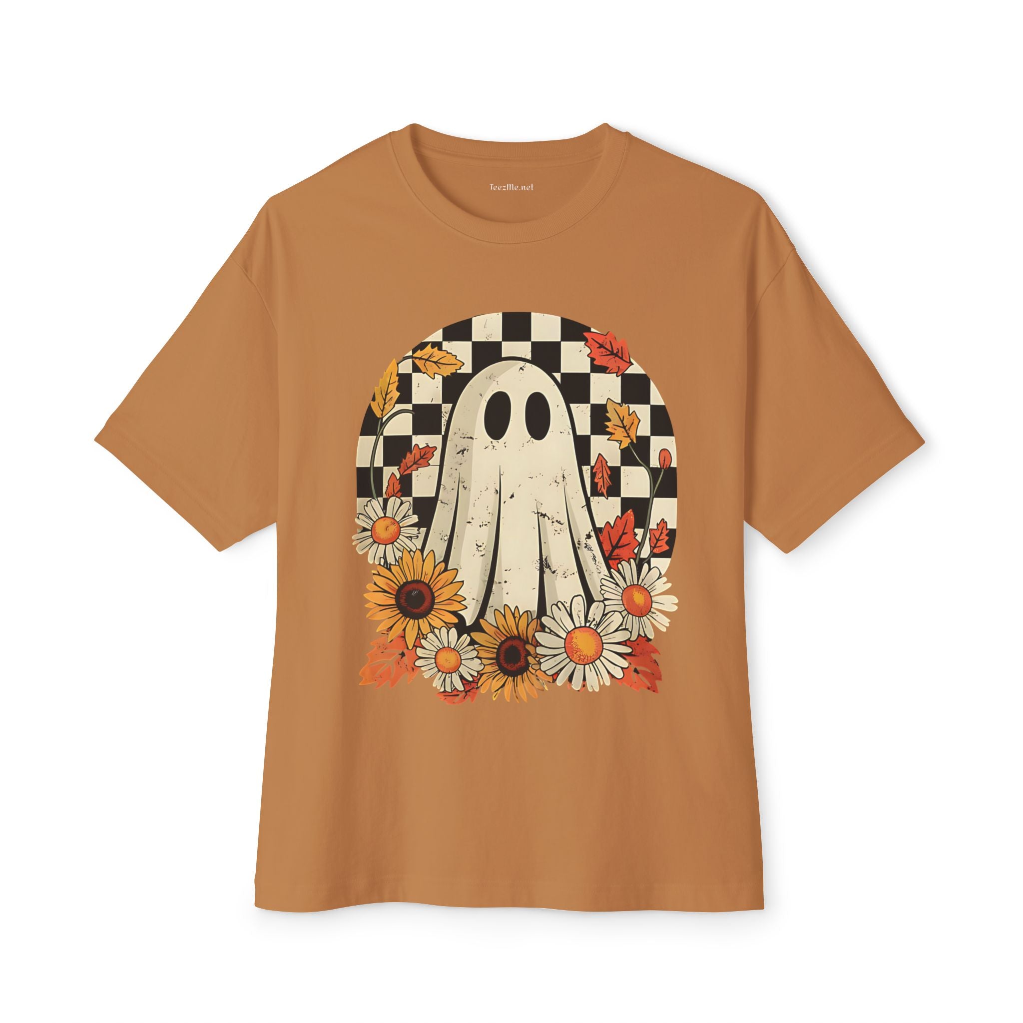 Floral Halloween Fall Ghost Unisex Oversized Boxy Tee