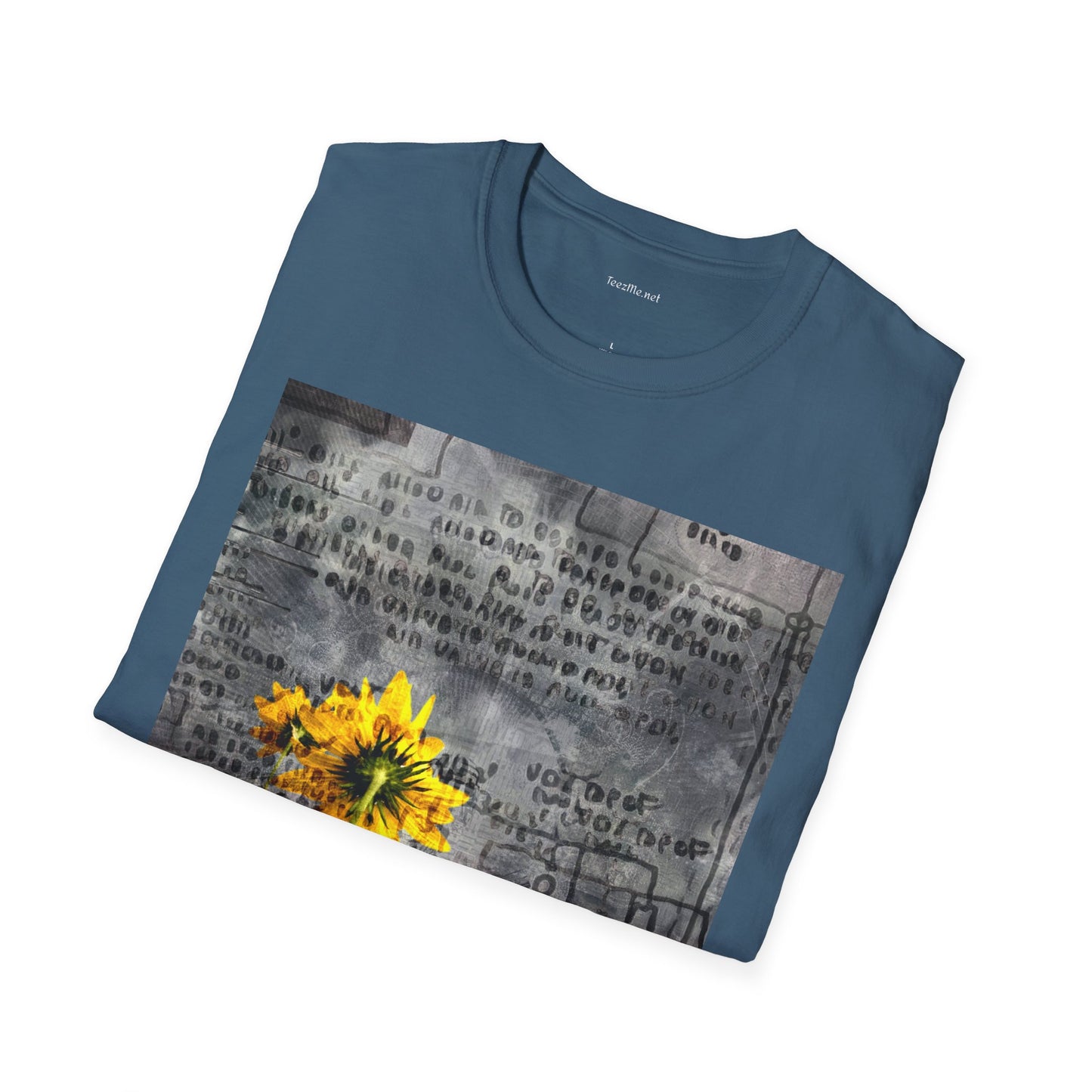 Yellow flowers with ancient symbols - Unisex Softstyle T-Shirt 100% Cotton Graphic
