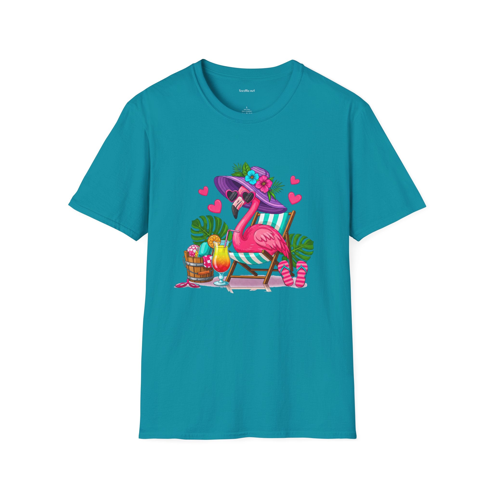 Chic Beach Flamingo Unisex Softstyle T-Shirt 100% Cotton Graphic