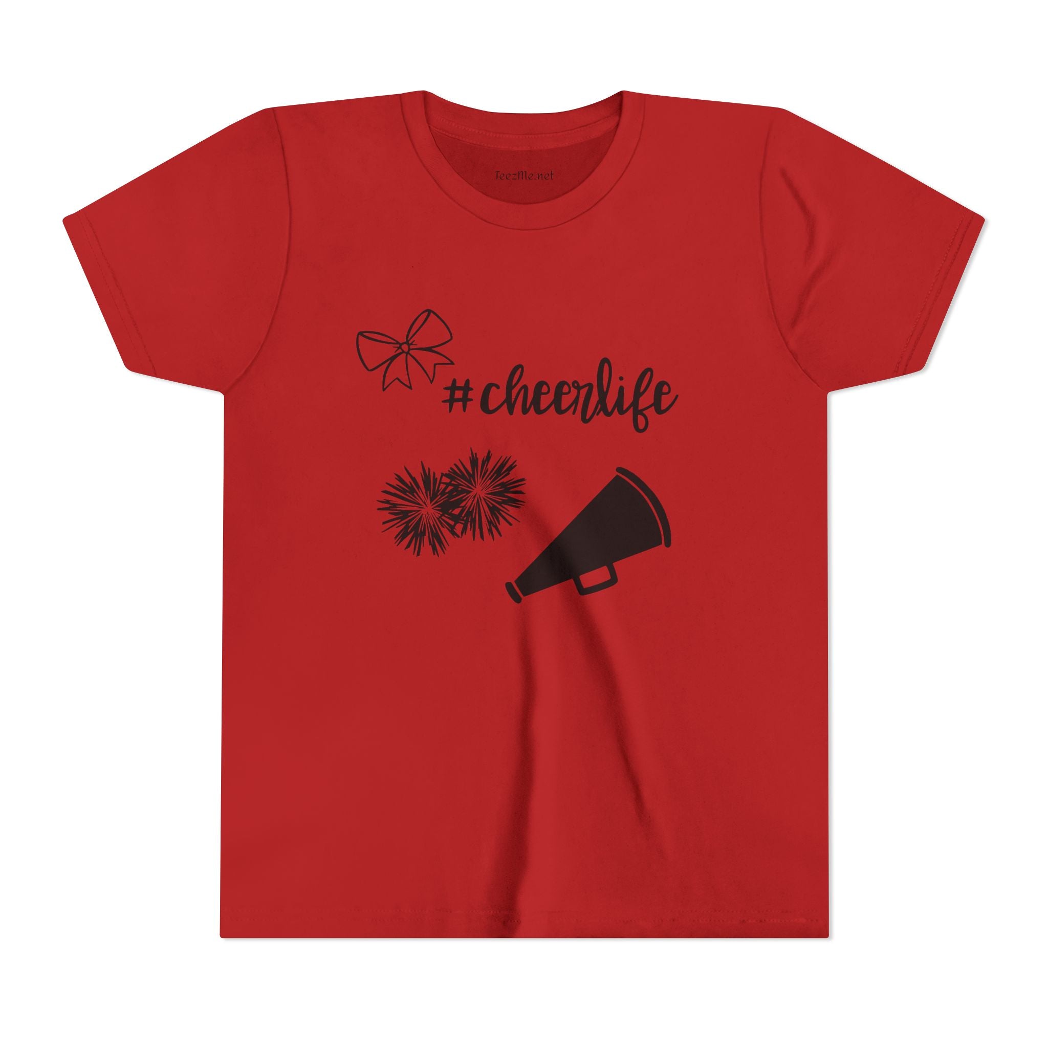 Youth Cheer Tee – "#cheerlife" Megaphone, Pom-Poms & Bow Graphic
