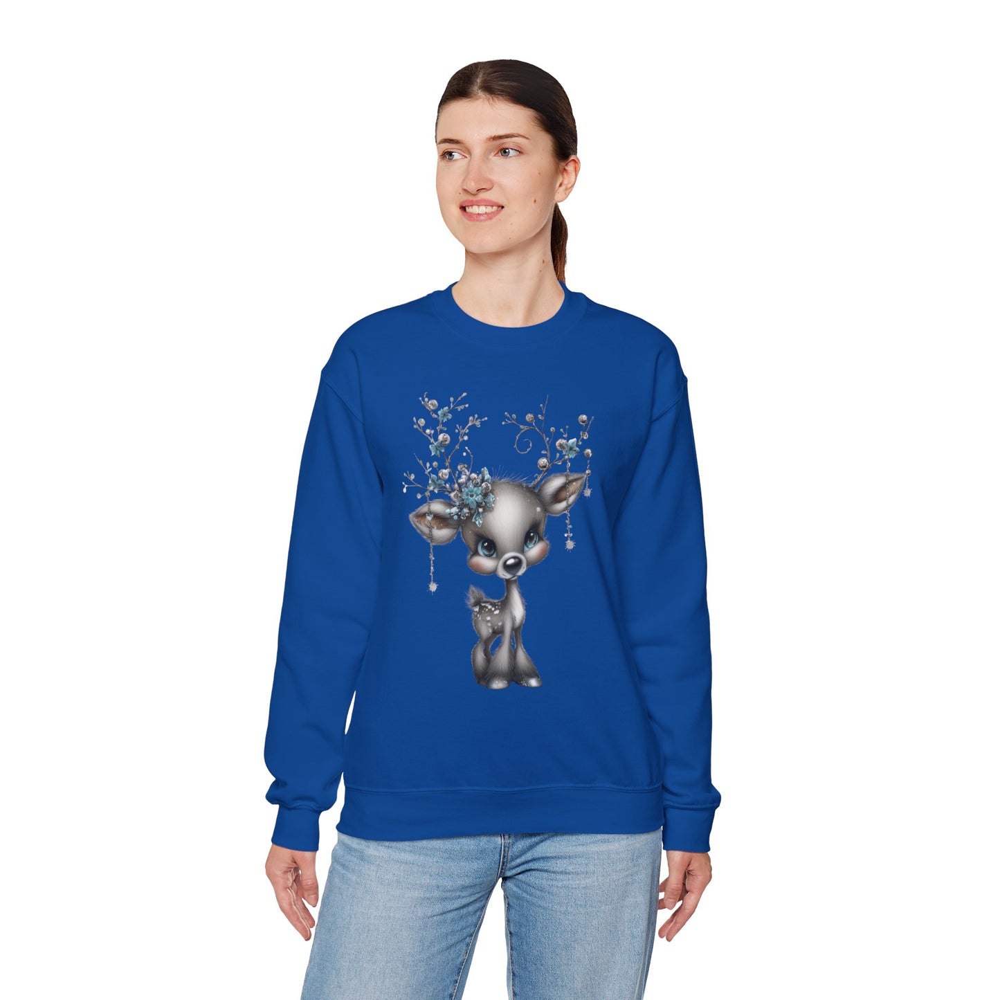 Winter Floral Reindeer Unisex Heavy Blend™ Crewneck Sweatshirt