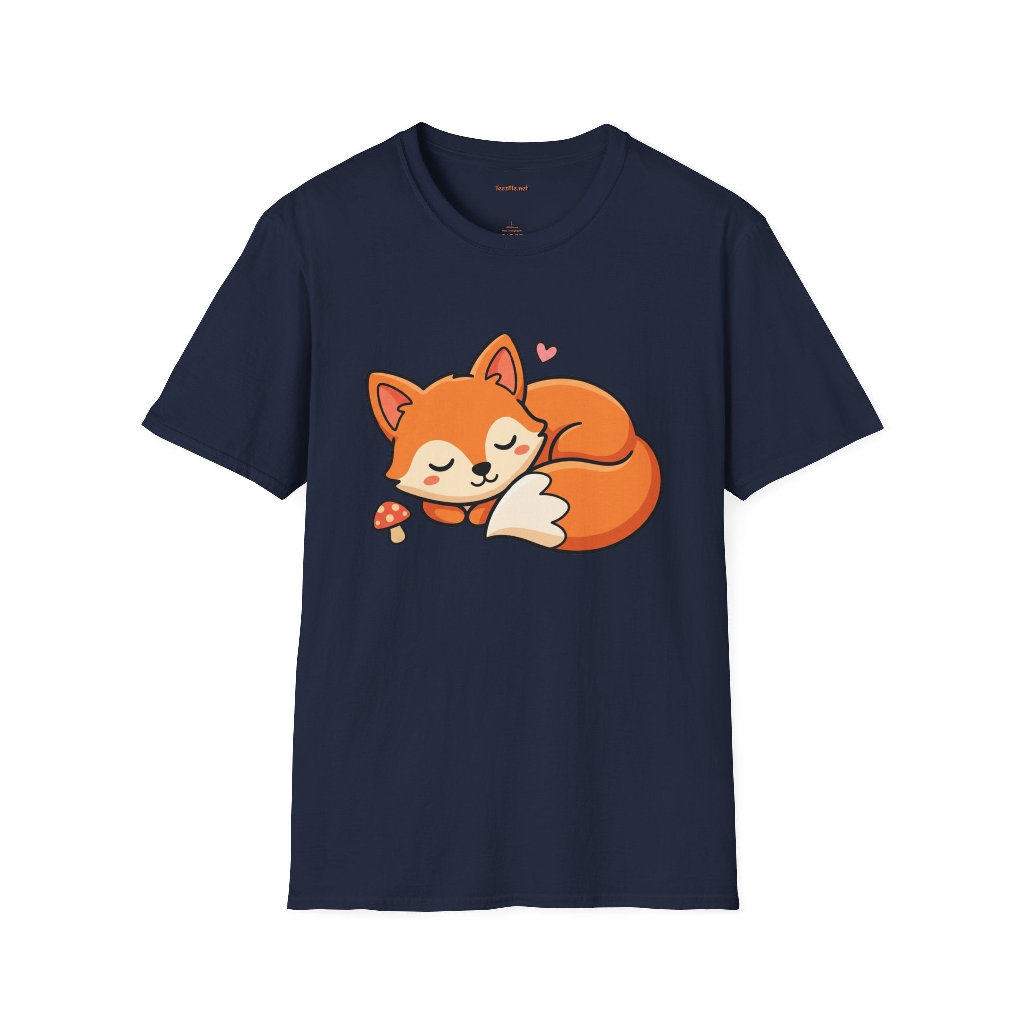 Sleeping Fox with Mushrrom Unisex Softstyle T-Shirt 100% Cotton Graphic