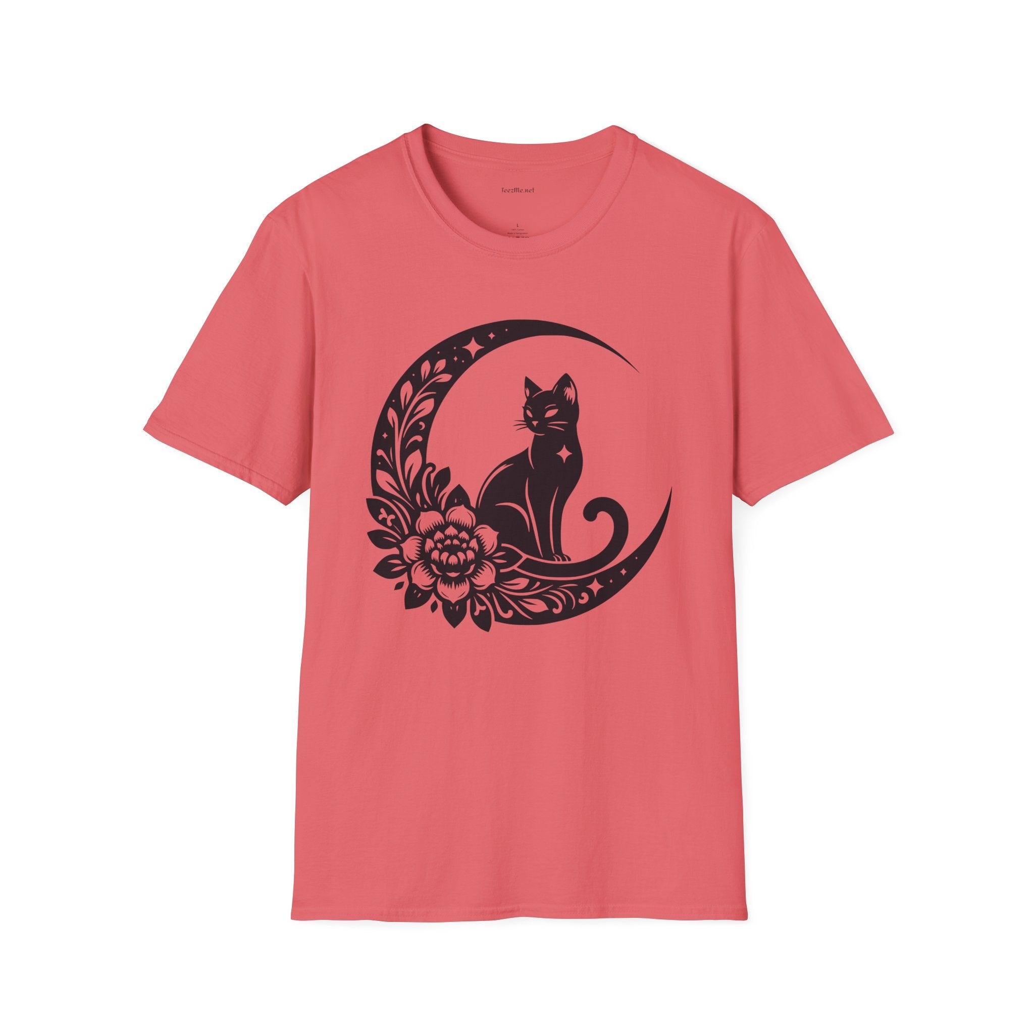 Crescent Moon Star Cat - Unisex Softstyle T-Shirt 100% Cotton Graphic