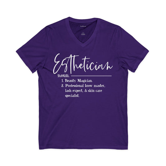 Esthetician (definition) Unisex Jersey Short Sleeve V-Neck Tee