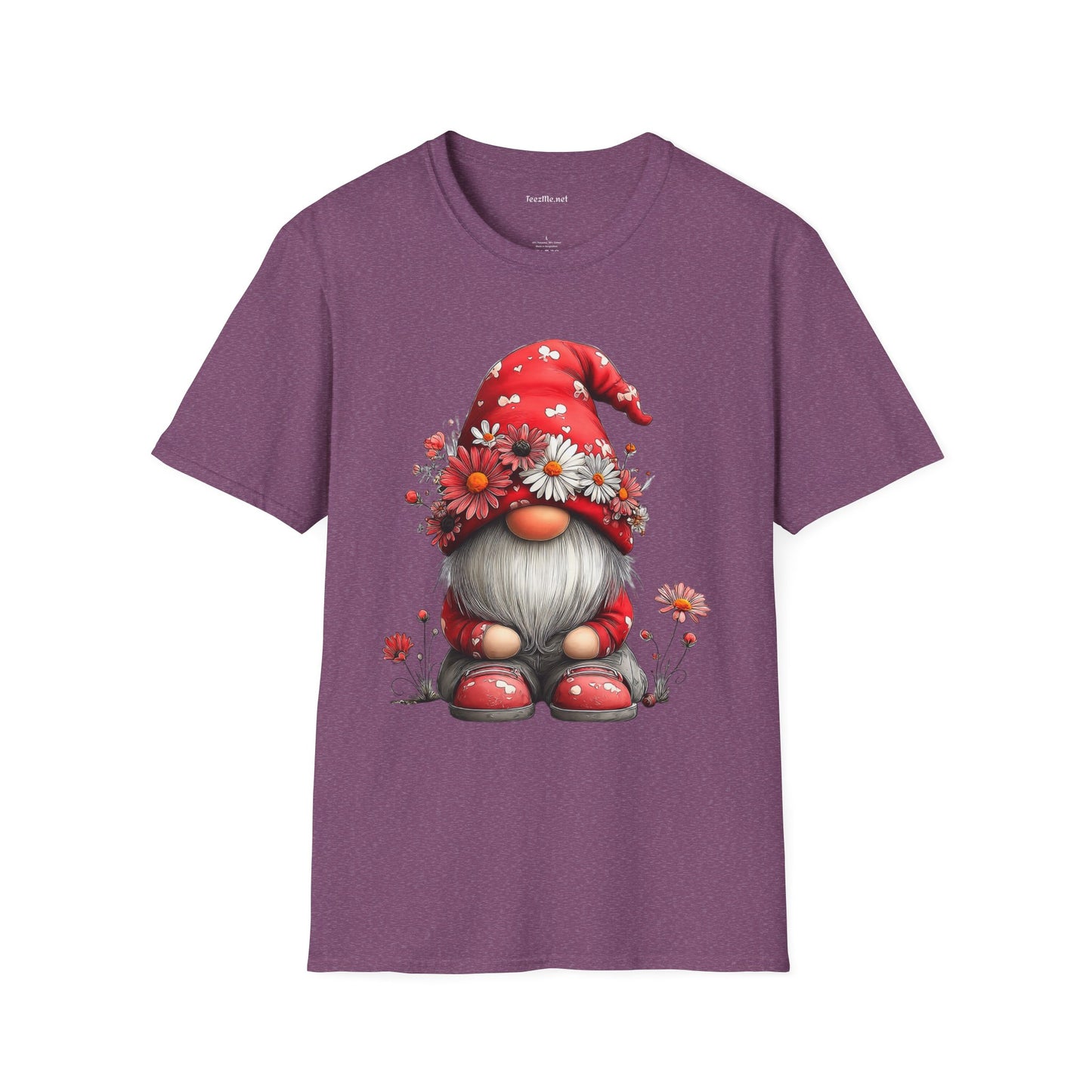 Floral Gnome Unisex SoftStyle T-Shirt 100% Cotton Graphic