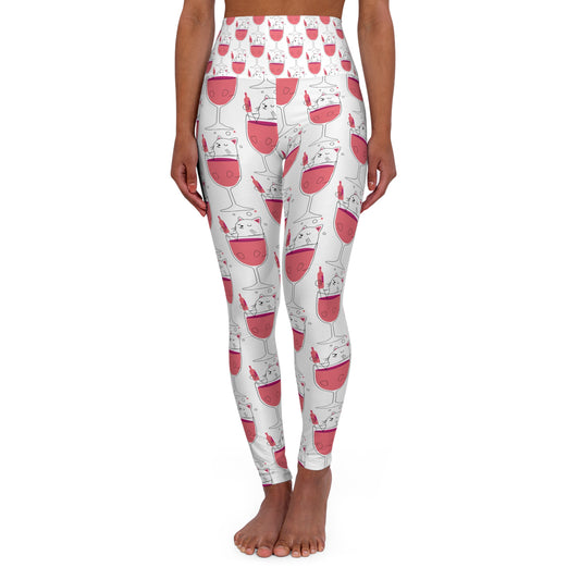 Cat_Wine illustration (pair with I'm a better lady because of my cats tee) High Waisted Yoga Leggings (AOP)