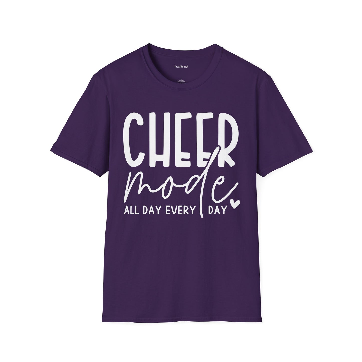 Cheer Mode All Day (white text) Unisex Soft Style T-Shirt 100% Cotton Graphic