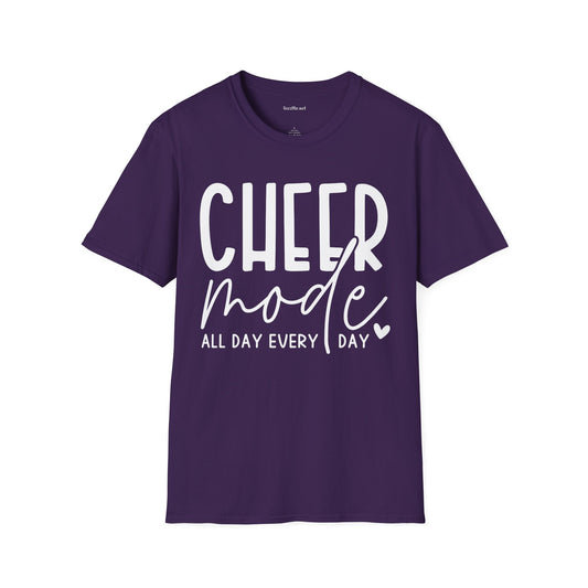 Cheer Mode All Day (white text) Unisex Soft Style T-Shirt 100% Cotton Graphic