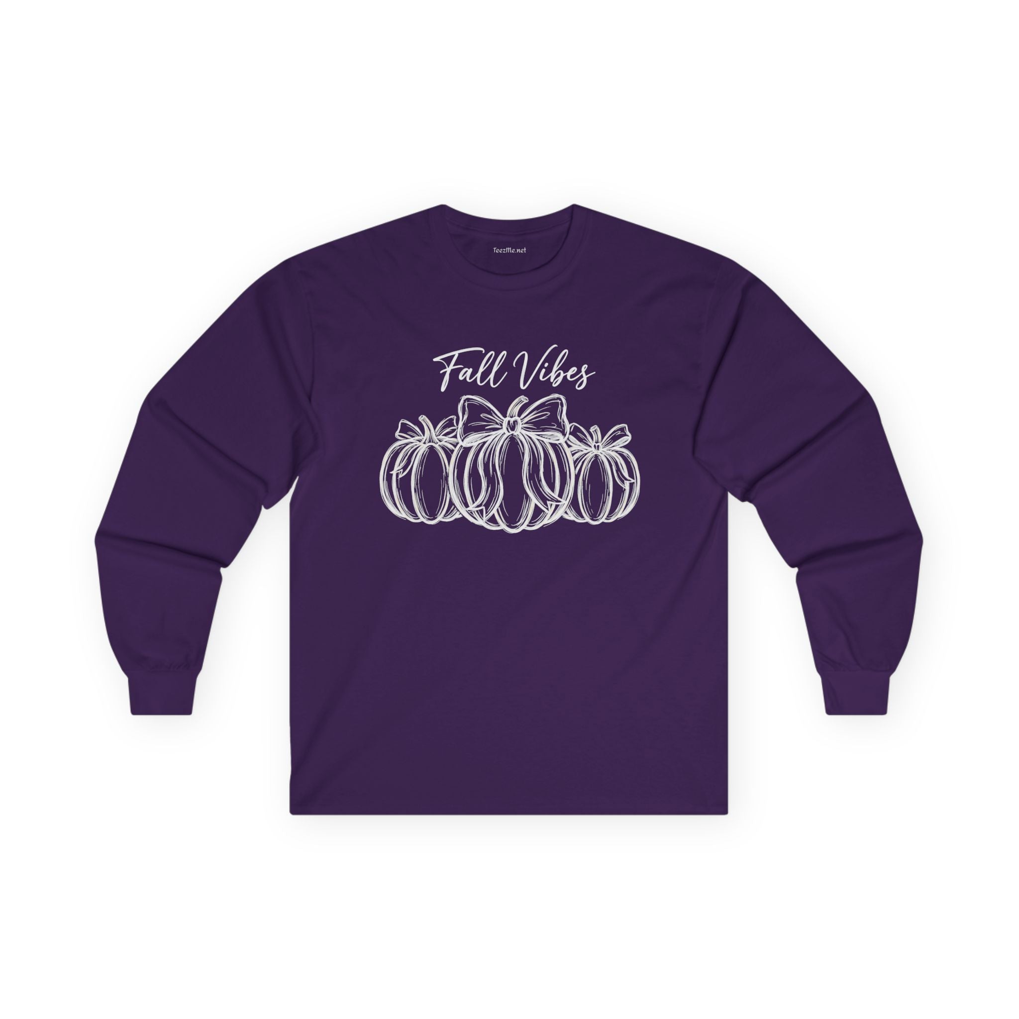 Fall Vibes Long Sleeve Tee — White Pumpkin Graphic