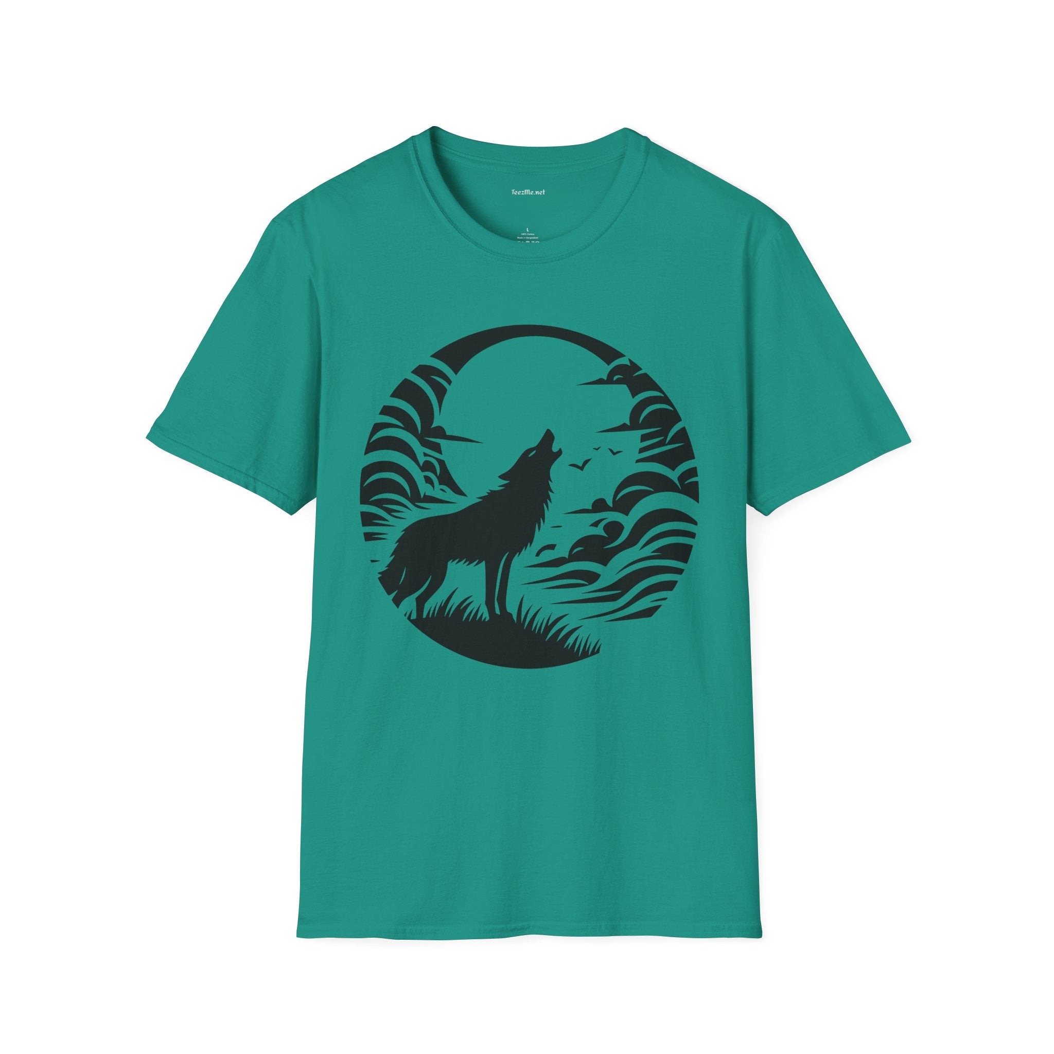 Wolf Howling Moon - Unisex Softstyle T-Shirt 100% Cotton Graphic