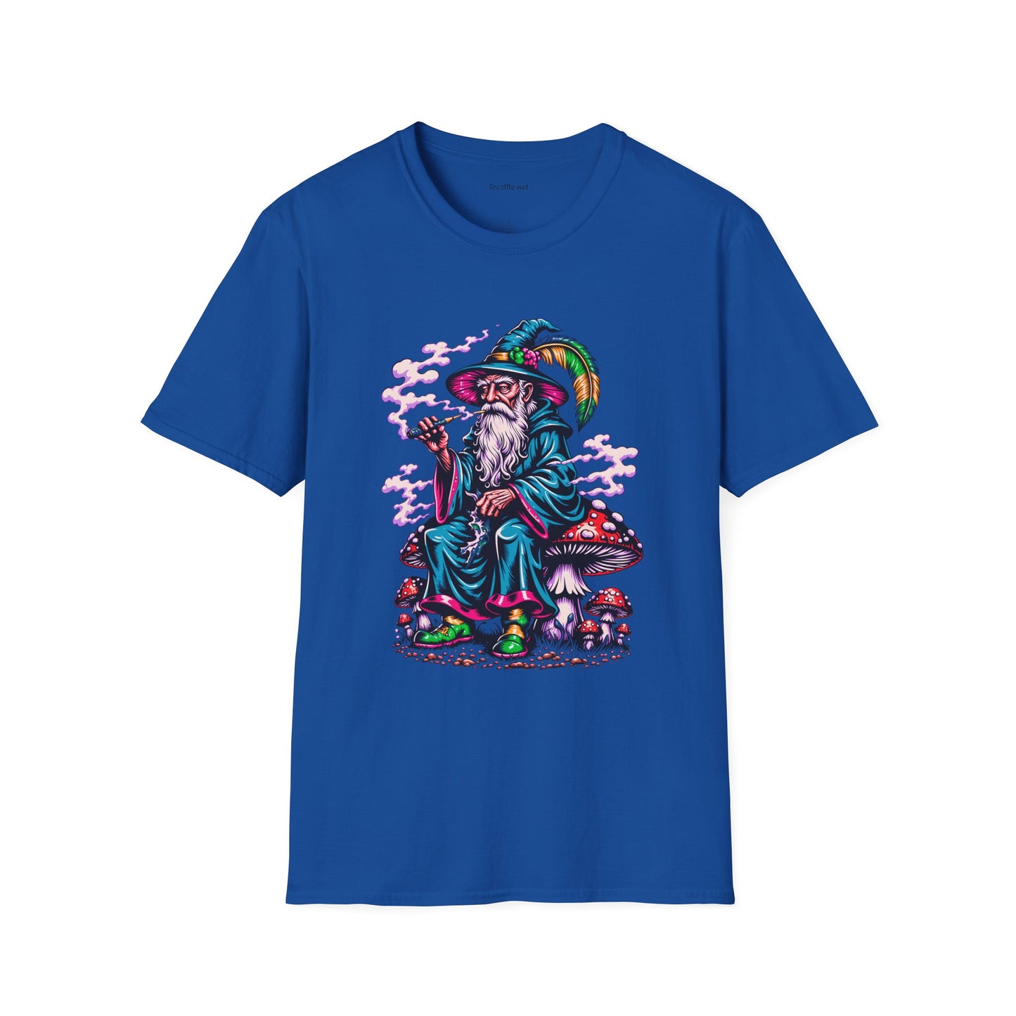 Psychedelic Smoking Wizard on Mushrooms Fantasy Unisex Softstyle T-Shirt 100% Cotton Graphic