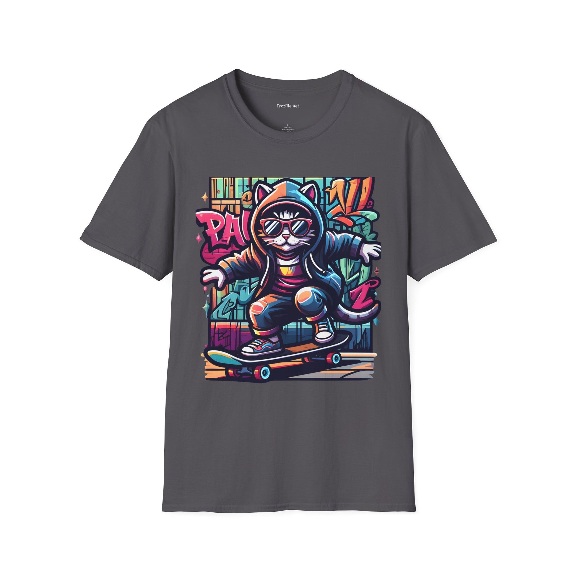 Skating Cool Cat (1) Unisex Softstyle T-Shirt 100% Cotton Graphic