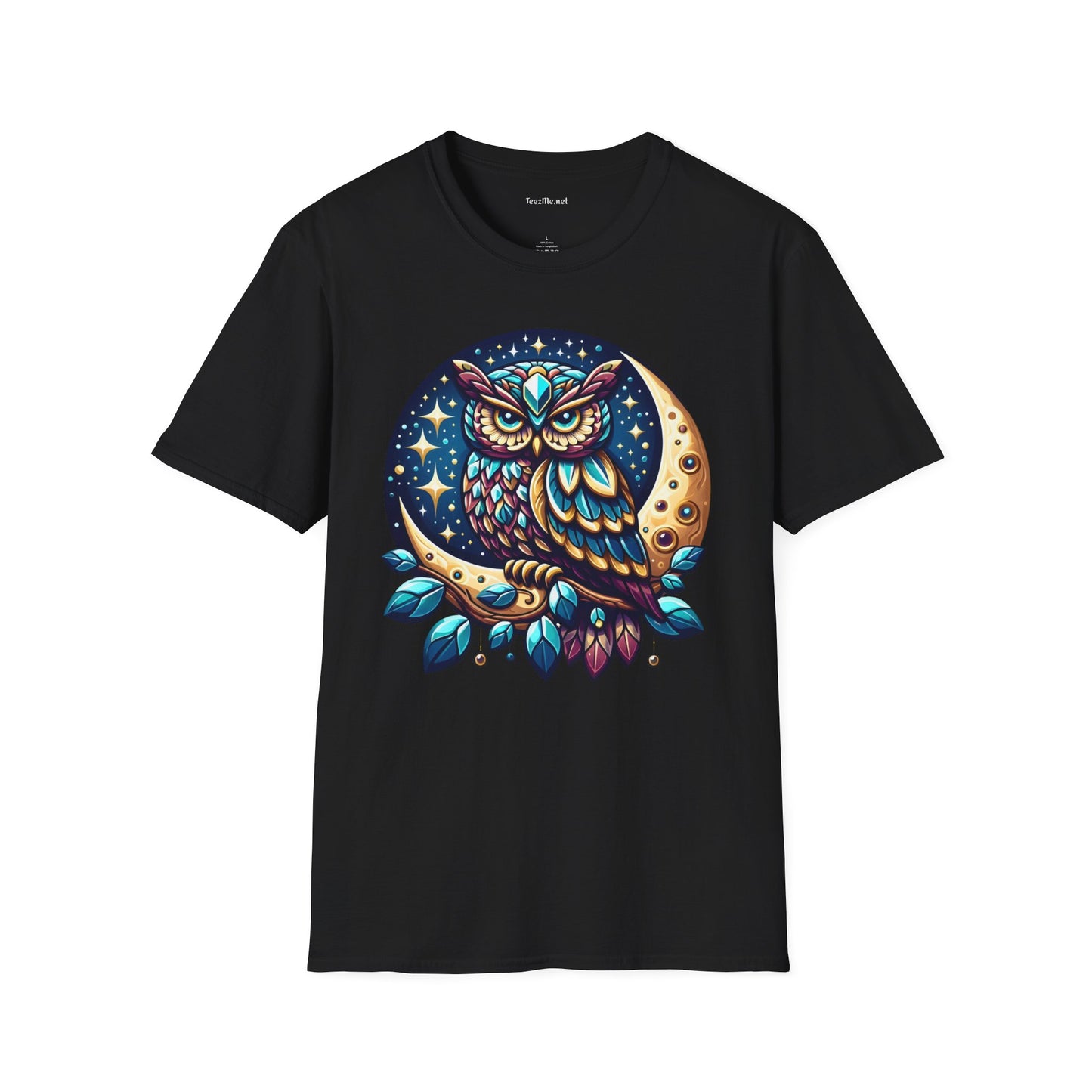 Jeweled Moon Owl Unisex Softstyle T-Shirt 100% Cotton