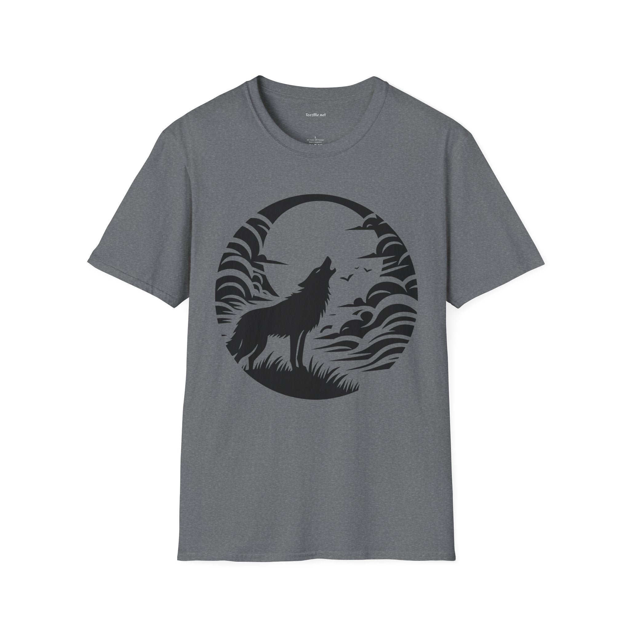 Wolf Howling Moon - Unisex Softstyle T-Shirt 100% Cotton Graphic