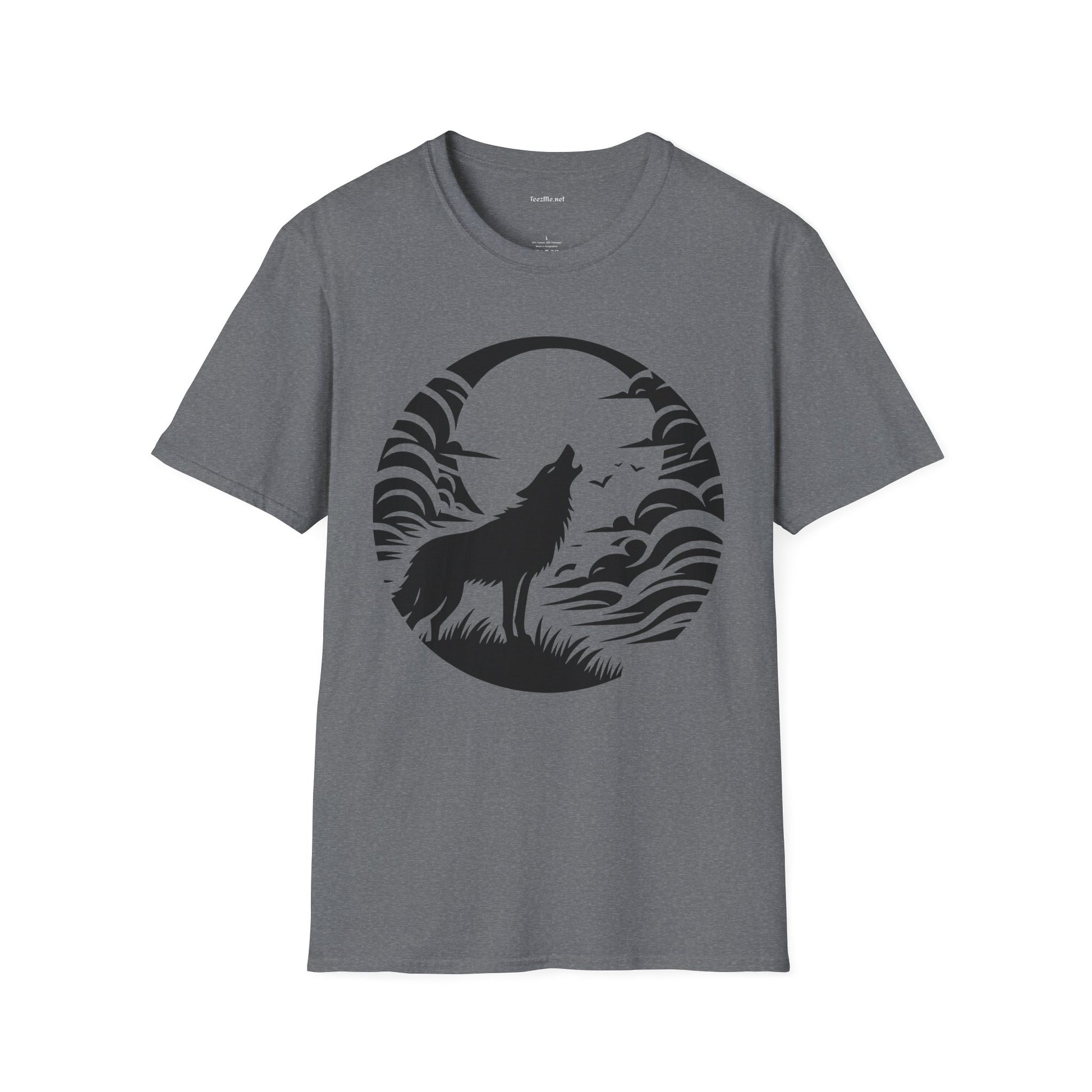 Wolf Howling Moon - Unisex Softstyle T-Shirt 100% Cotton Graphic