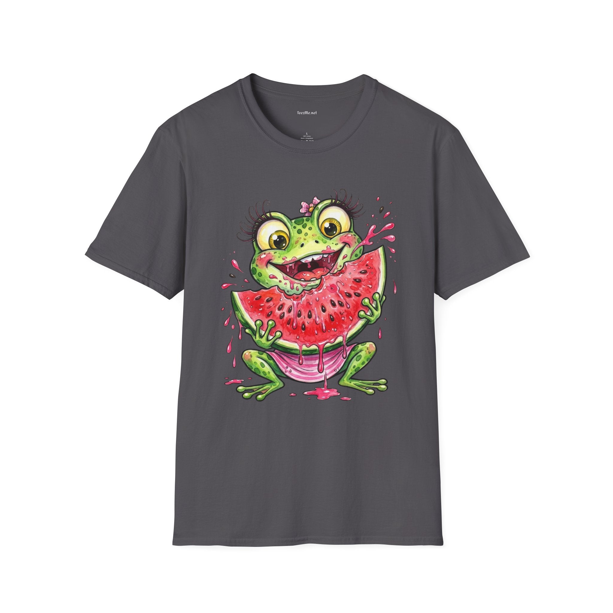 Kawaii Frog Eating Watermelon Unisex Softstyle T-Shirt 100% Cotton Graphic