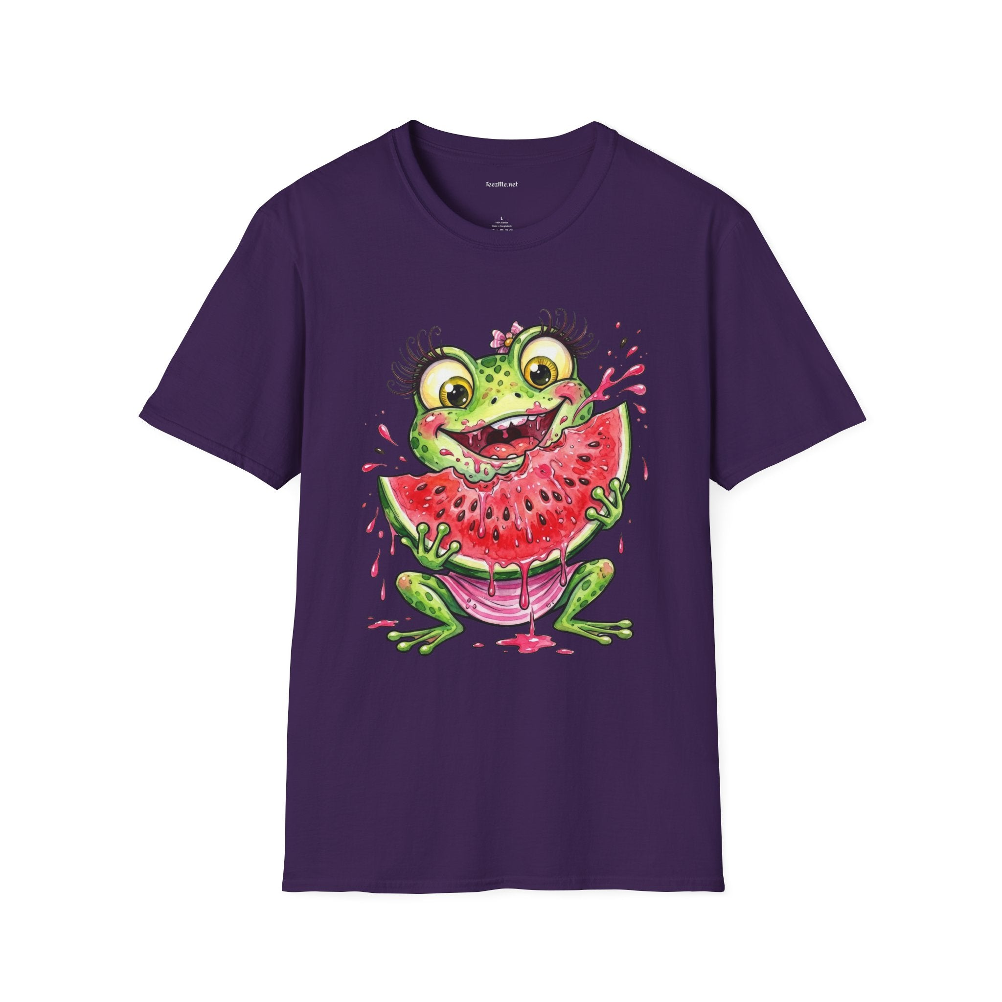 Kawaii Frog Eating Watermelon Unisex Softstyle T-Shirt 100% Cotton Graphic