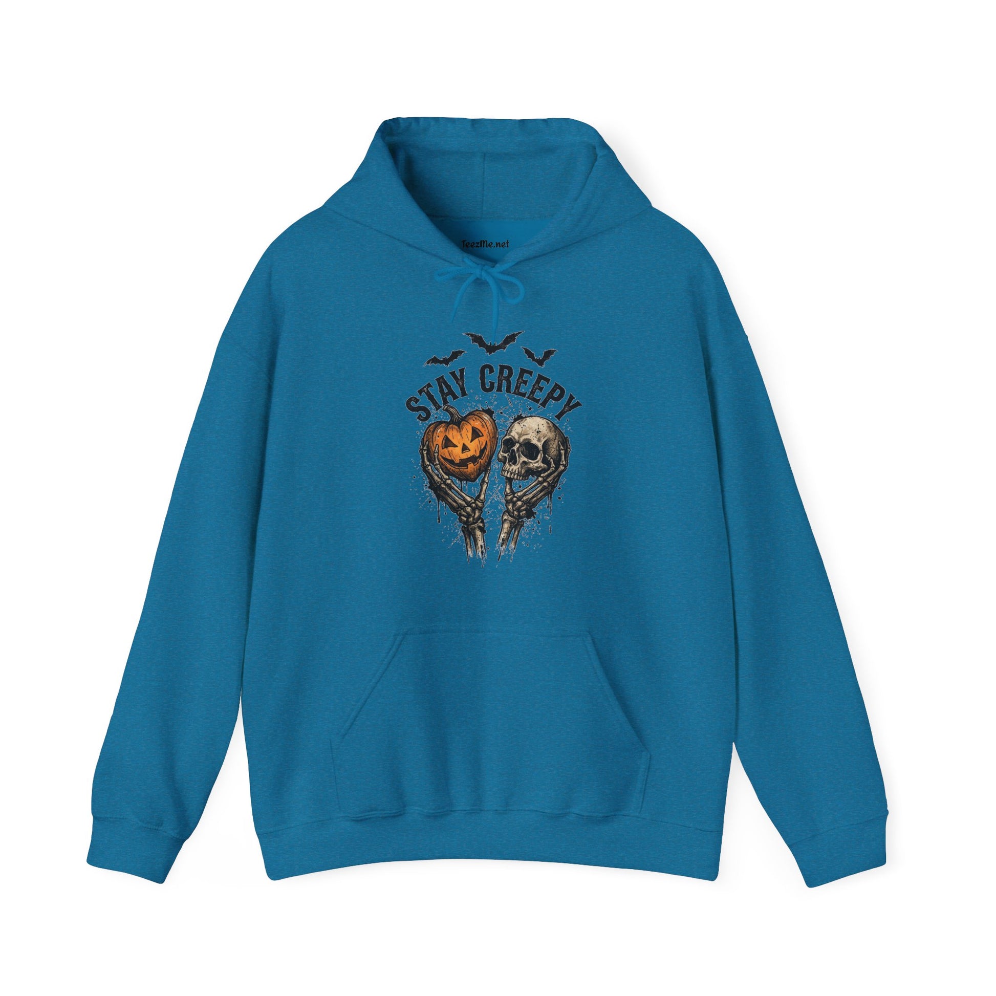 Stay Creepy Halloween Hoodie — Pumpkin & Skull Graphic Hooded Sweatshirt