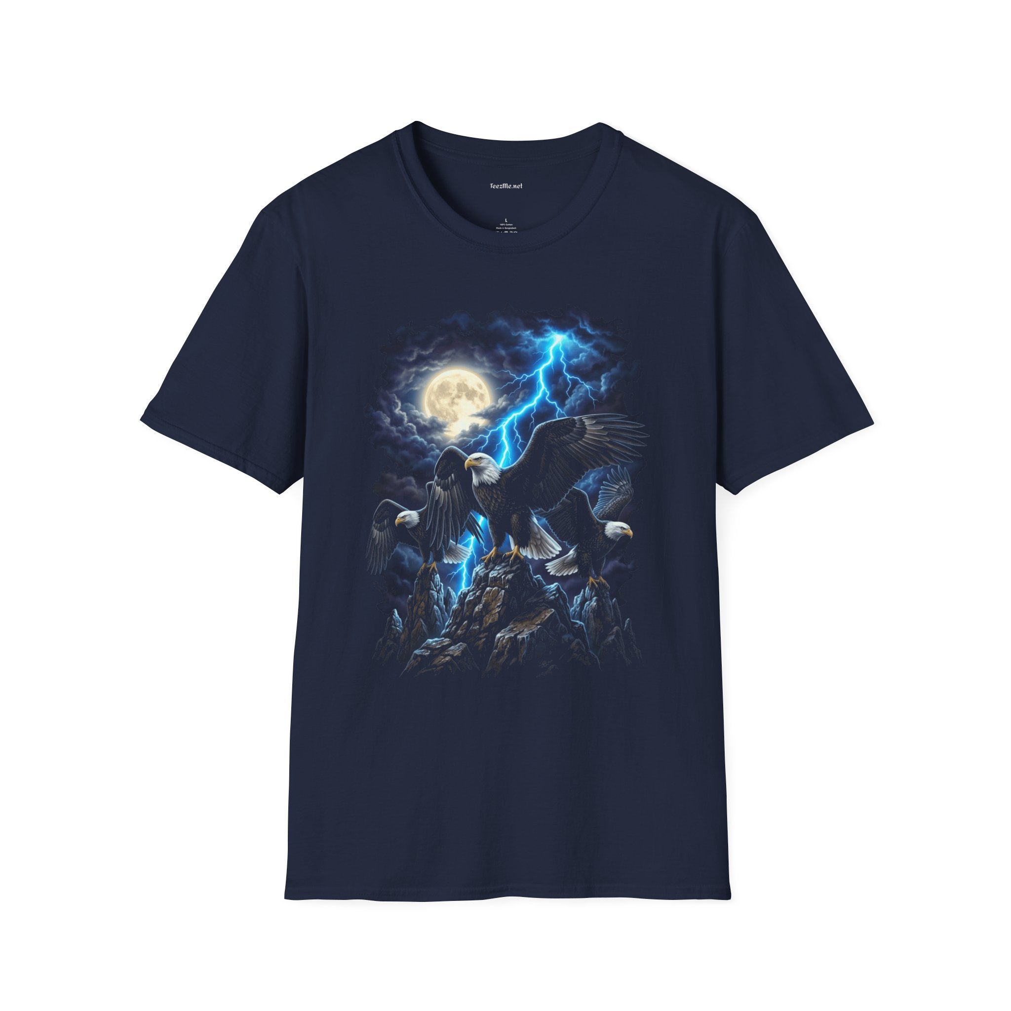 Eagle with Lightning Scene Unisex Softstyle T-Shirt 100% Cotton Graphic