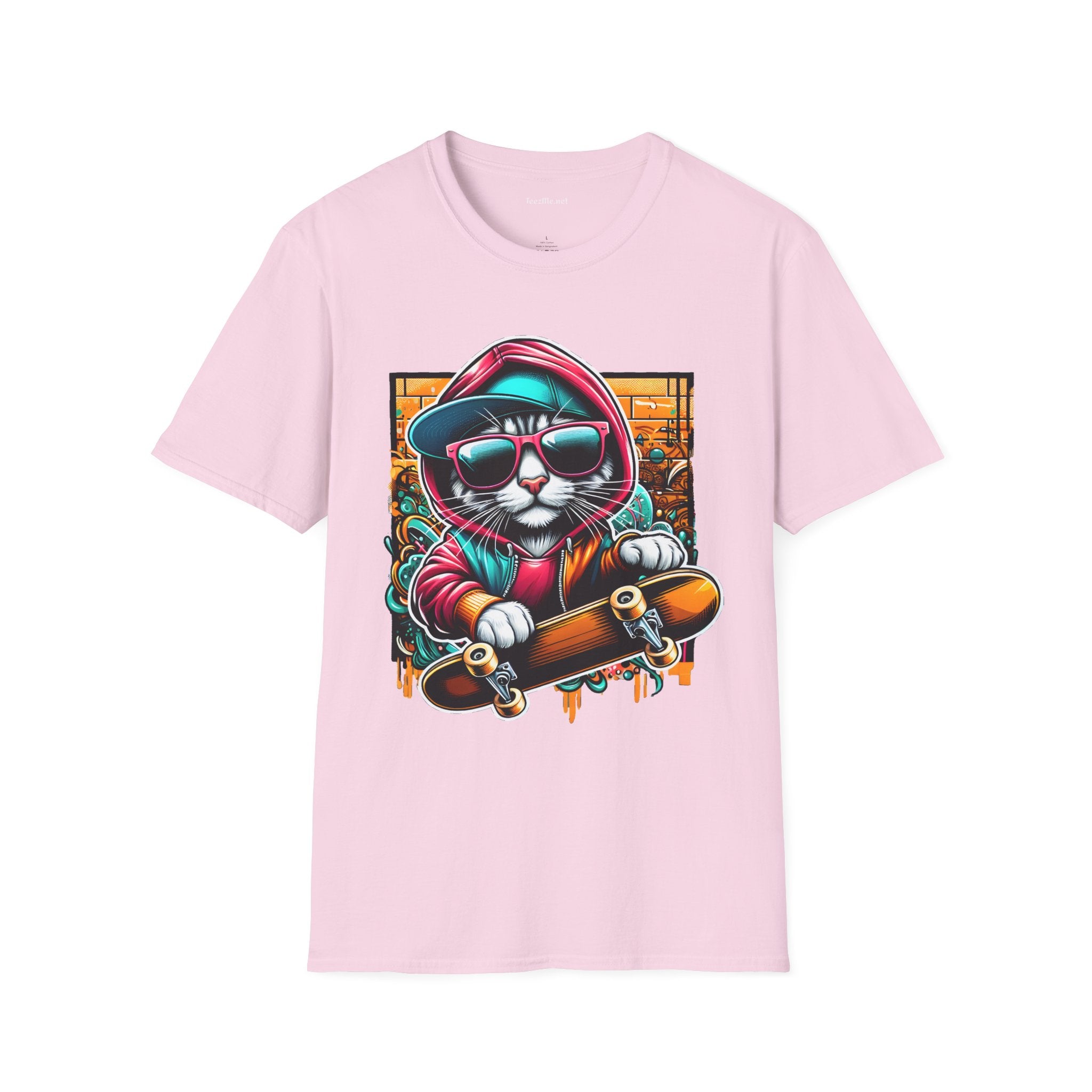 Skating Cool Cat (2) Unisex Softstyle T-Shirt 100% Cotton Graphic