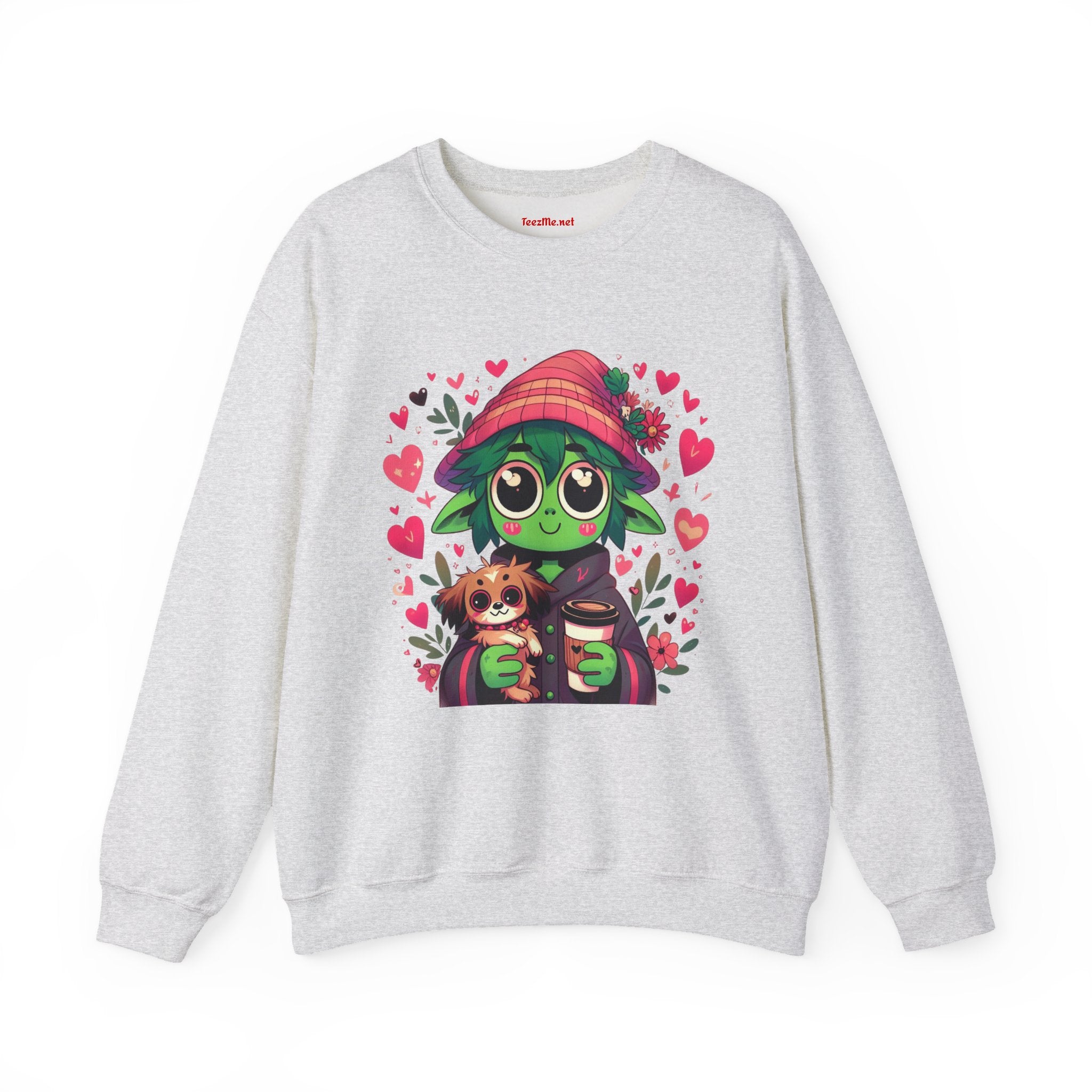 Cute Alien with Hearts Unisex Heavy Blend™ Crewneck Sweatshirt