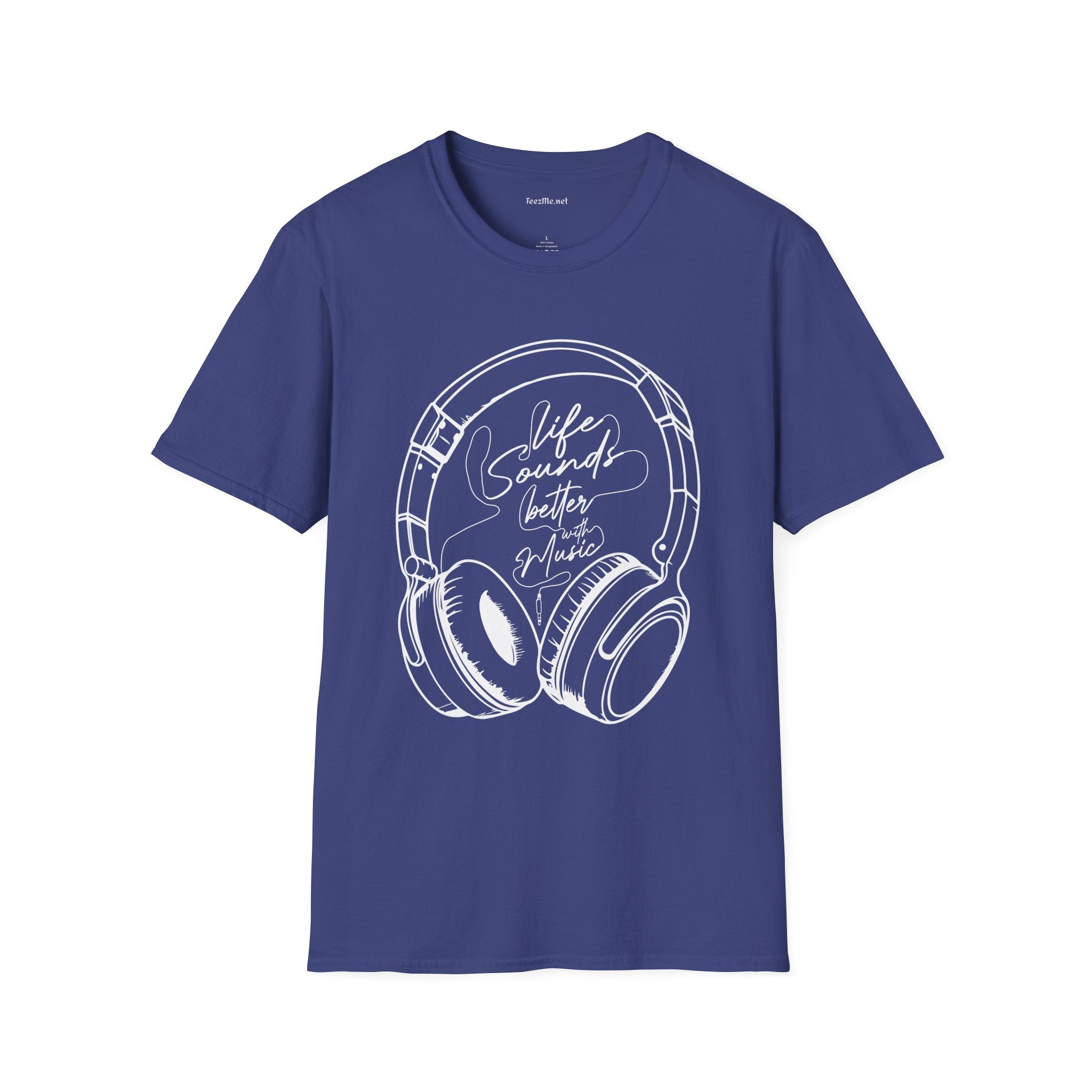 Life Sounds Better with Music (white) Unisex Softstyle T-Shirt 100% Cotton Graphic