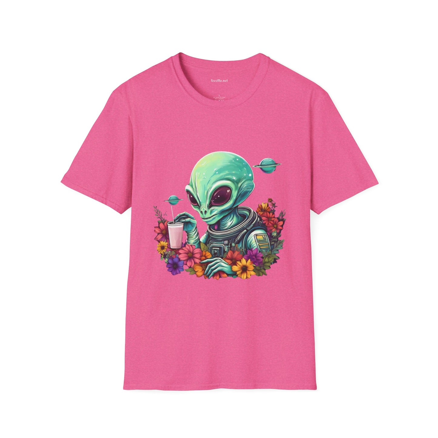 Alien Drinking in Space Unisex Softstyle T-Shirt 100% Cotton Graphic
