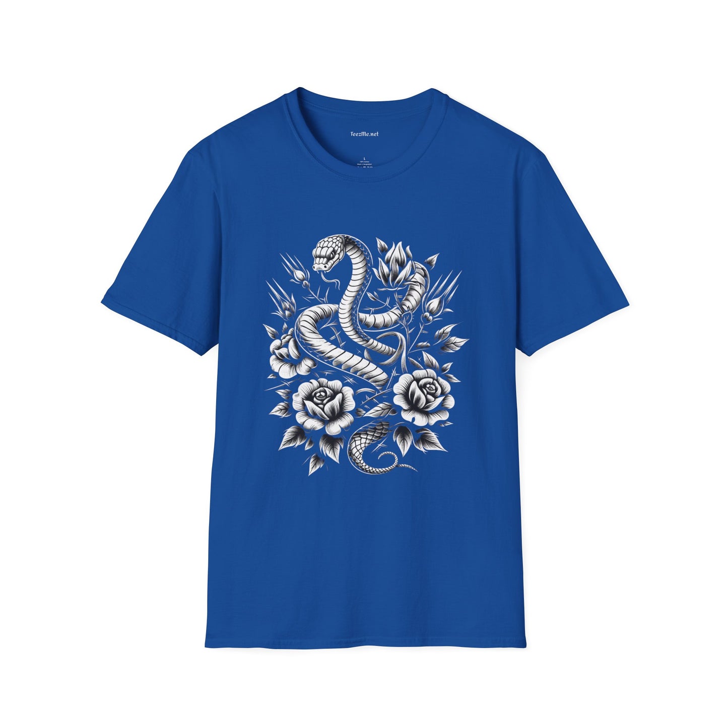 Snake with Flowers  Unisex Softstyle T-Shirt 100% Cotton Graphic