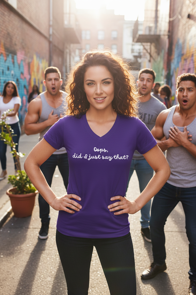 Oops, did I just say that? Unisex Jersey Short Sleeve V-Neck Tee