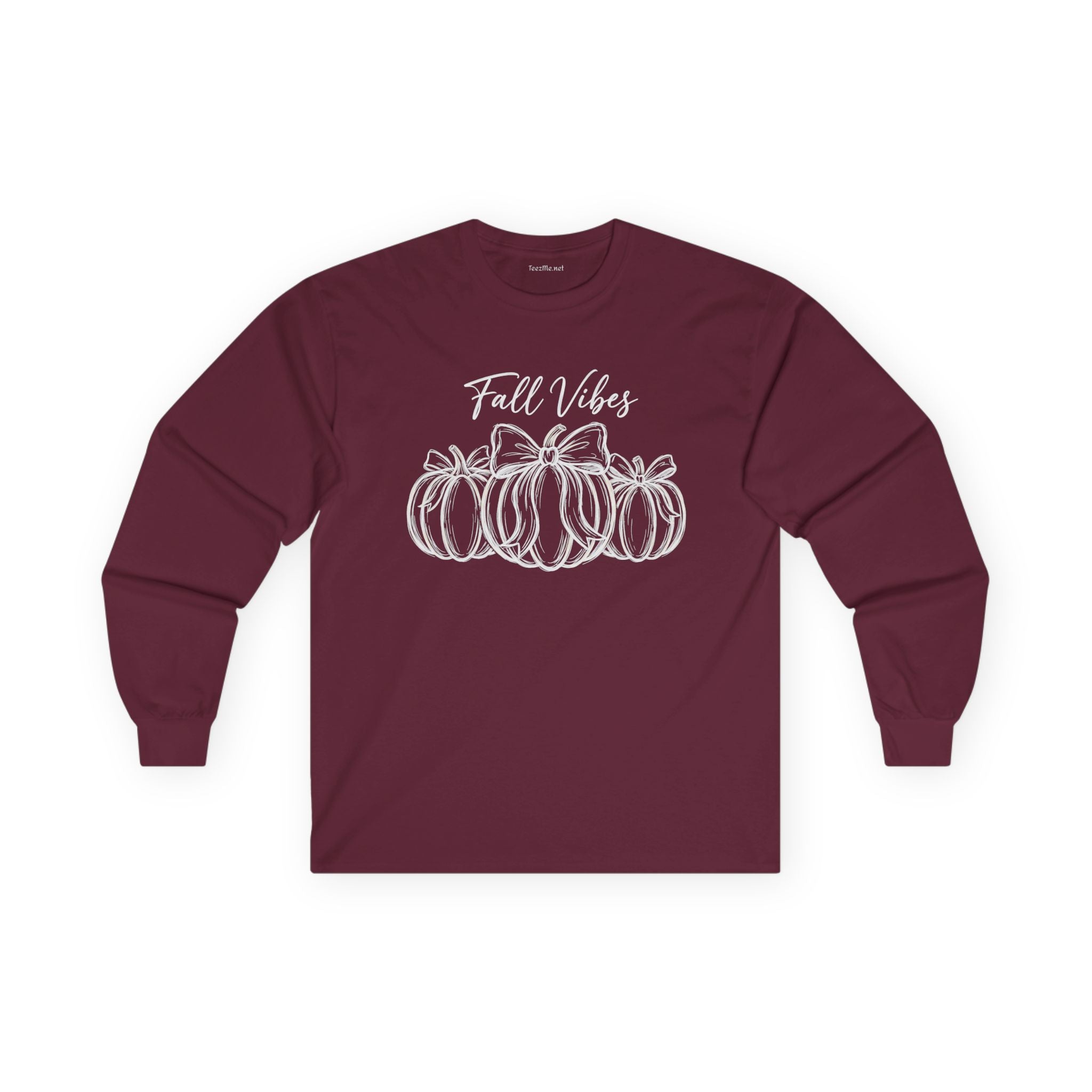 Fall Vibes Long Sleeve Tee — White Pumpkin Graphic