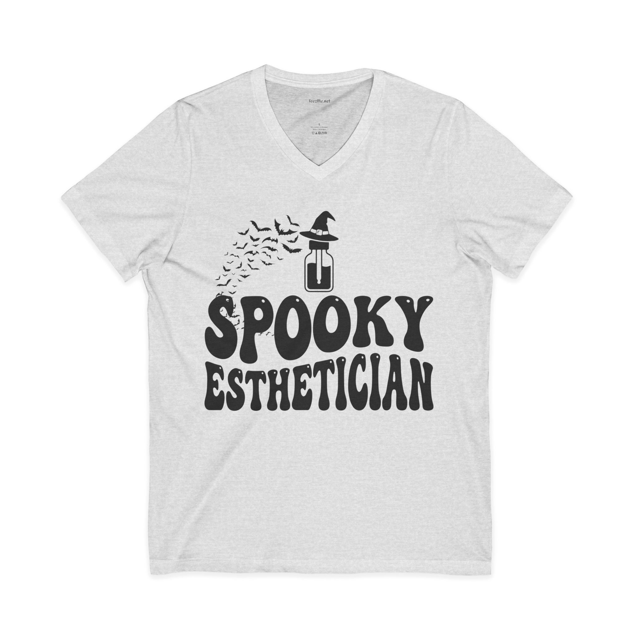 Spooky Esthetician V-Neck T-Shirt — Halloween Witch Skincare Tee