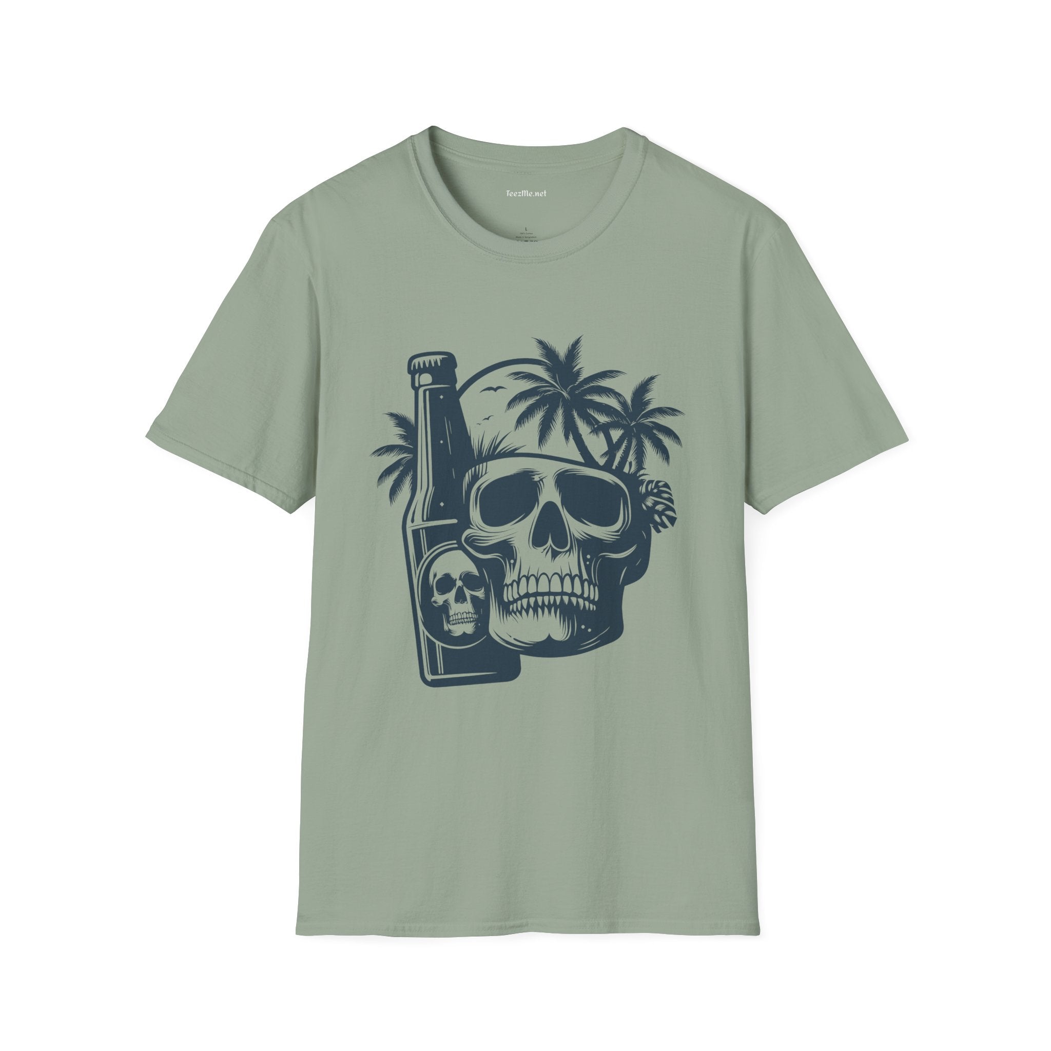 Skull with Beer 01 Unisex Softstyle T-Shirt 100% Cotton