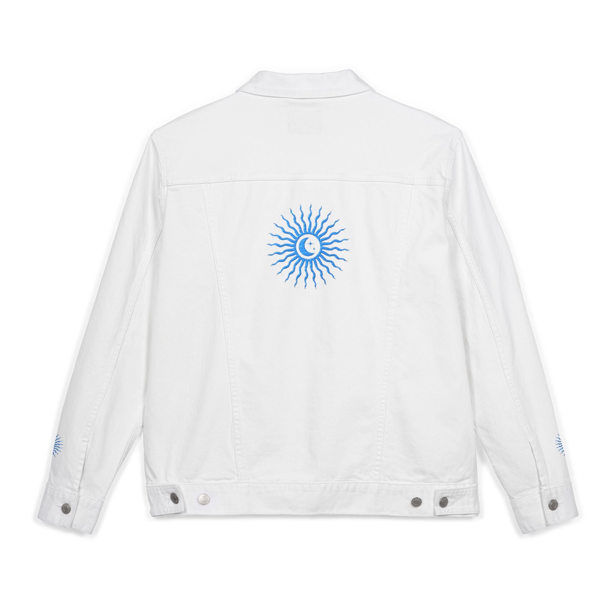 Sun and Moon Turquoise Unisex Denim Jacket (Embroidery)