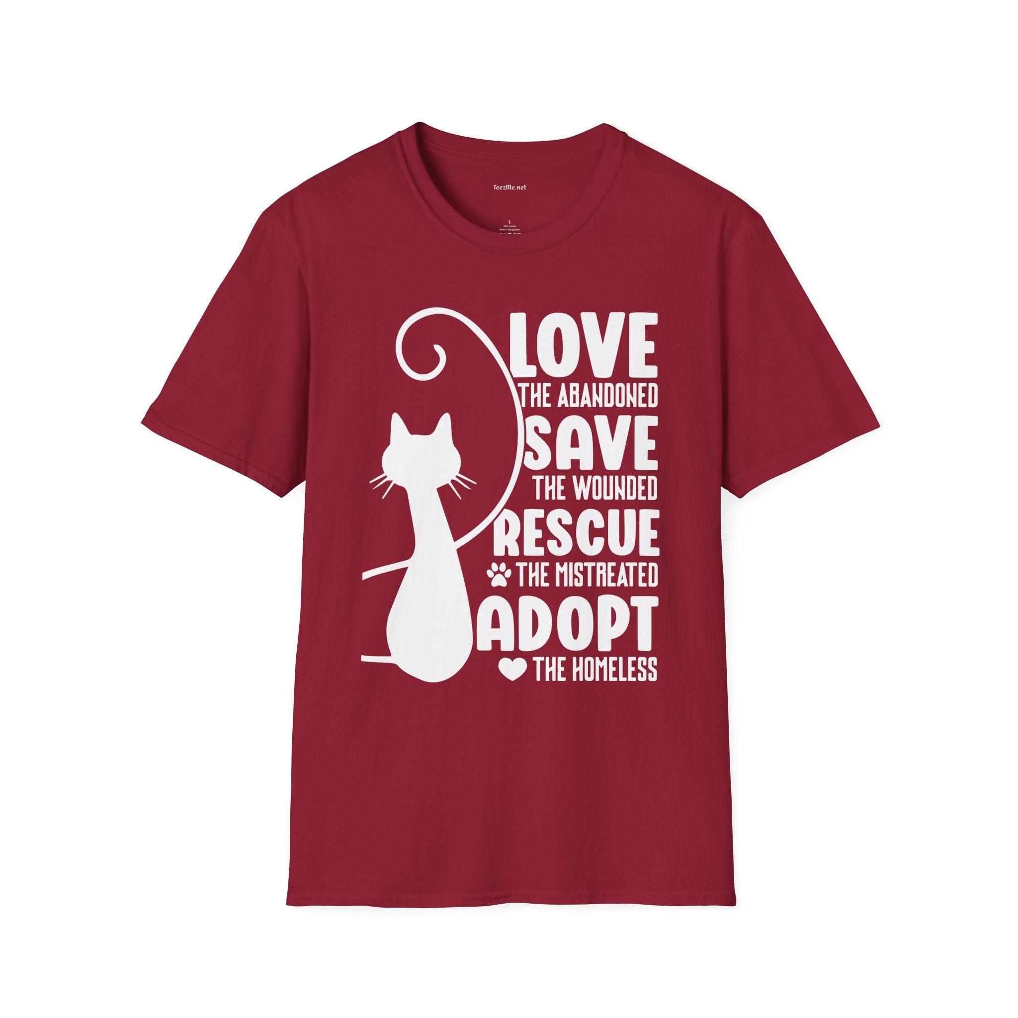 Cat Rescue T-Shirt — "Love the Abandoned, Save the Wounded" Adoption Tee