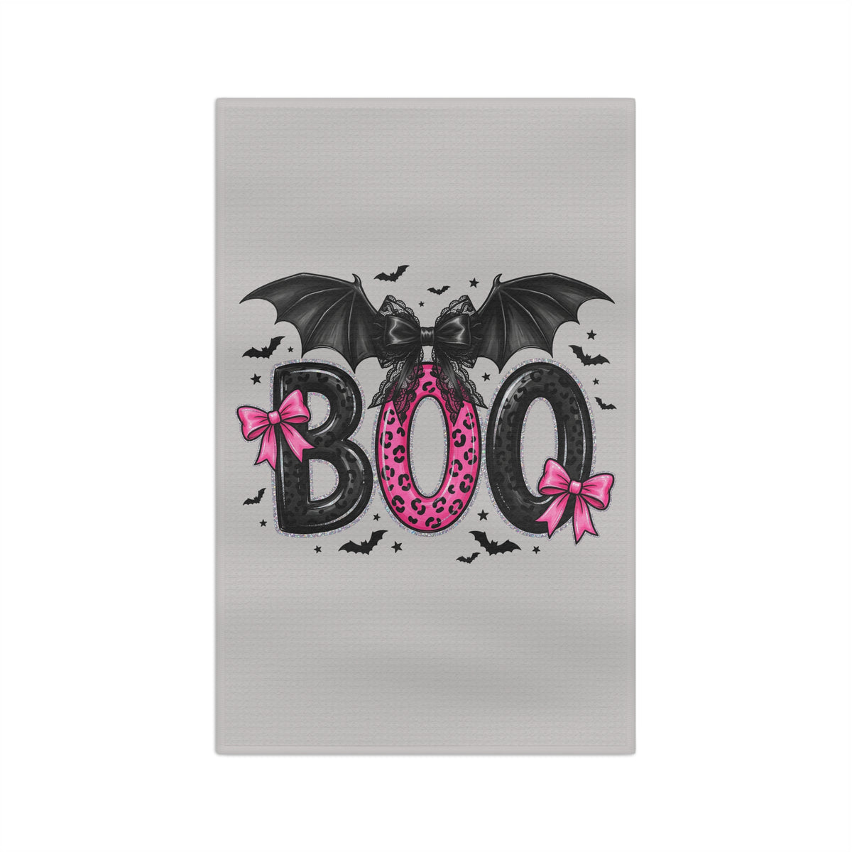 Pink Bat "BOO" Halloween Tea Towel — Cute Spooky Kitchen Decor