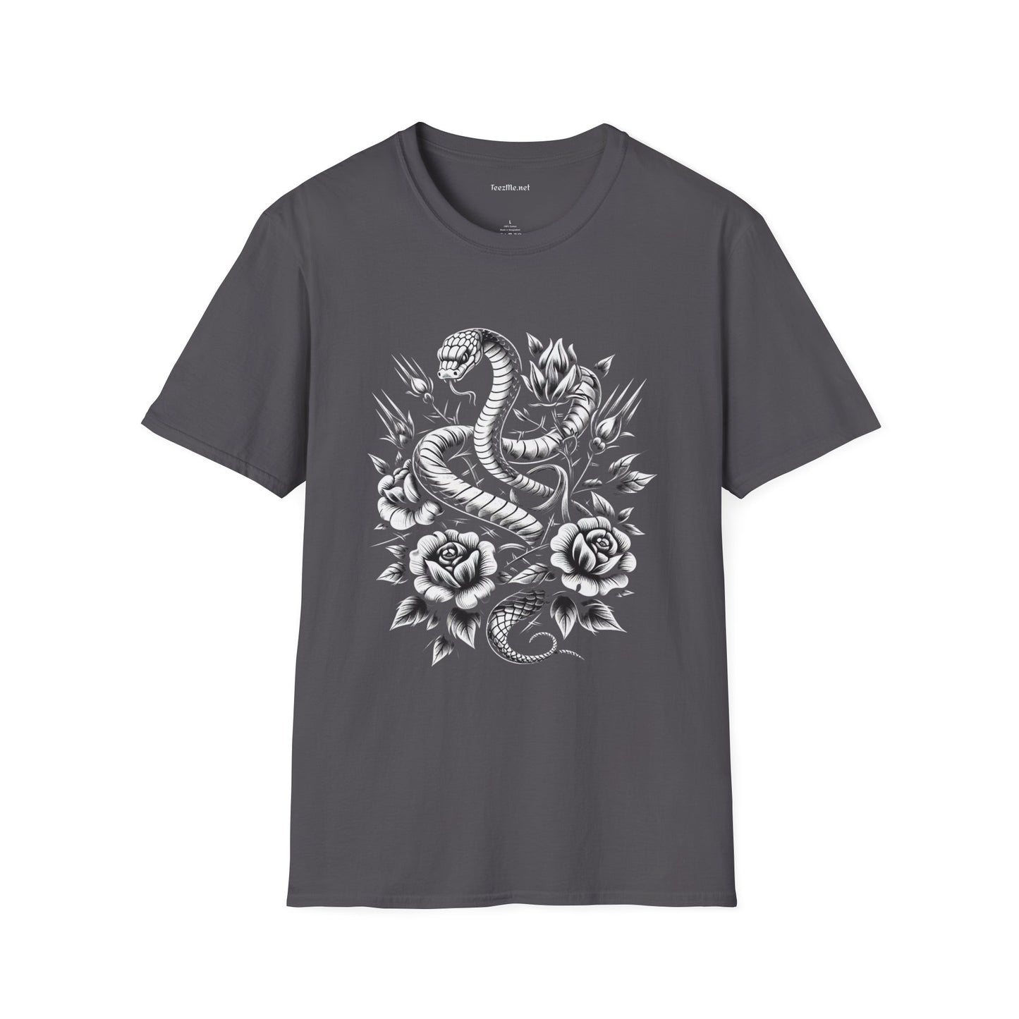 Snake with Flowers  Unisex Softstyle T-Shirt 100% Cotton Graphic