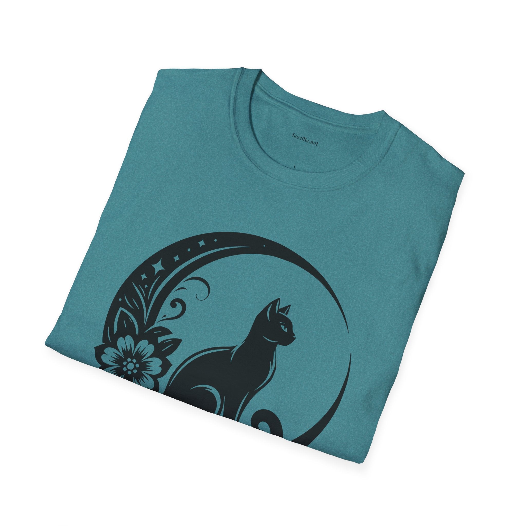 Crescent Moon Cat - Unisex Softstyle T-Shirt 100% Cotton Graphic