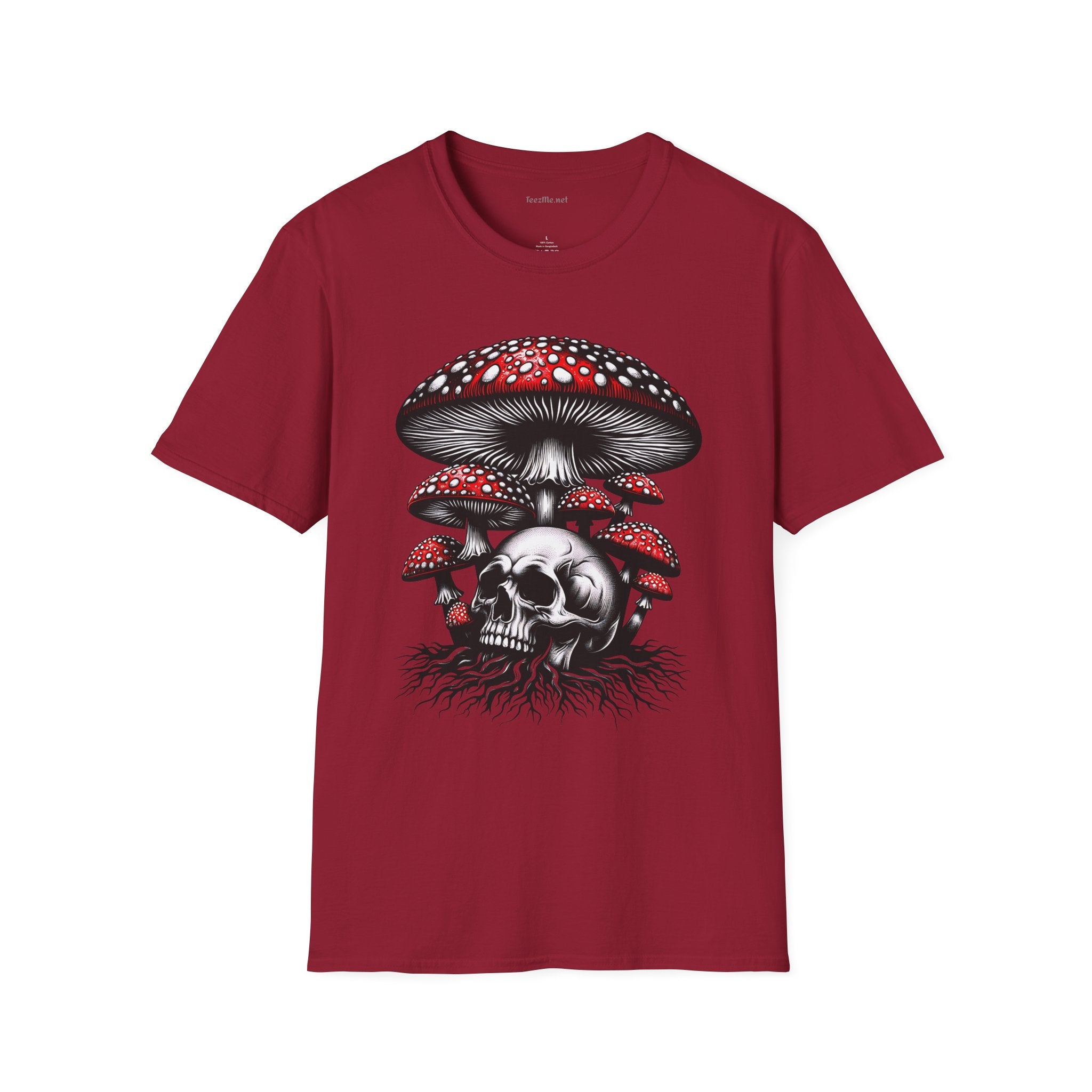 Skull with Mushroom Unisex Softstyle T-Shirt 100% Cotton Graphic
