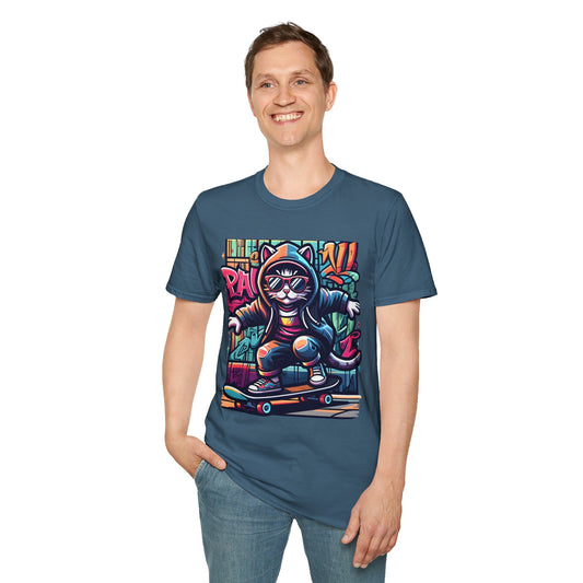Skating Cool Cat (1) Unisex Softstyle T-Shirt 100% Cotton Graphic