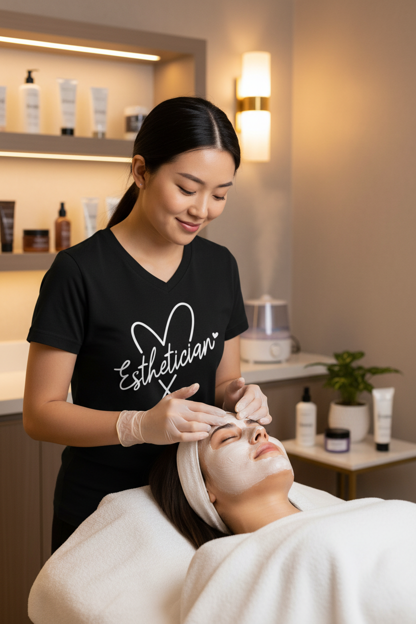 Esthetician with heart (white text) Unisex Jersey Short Sleeve V-Neck Tee