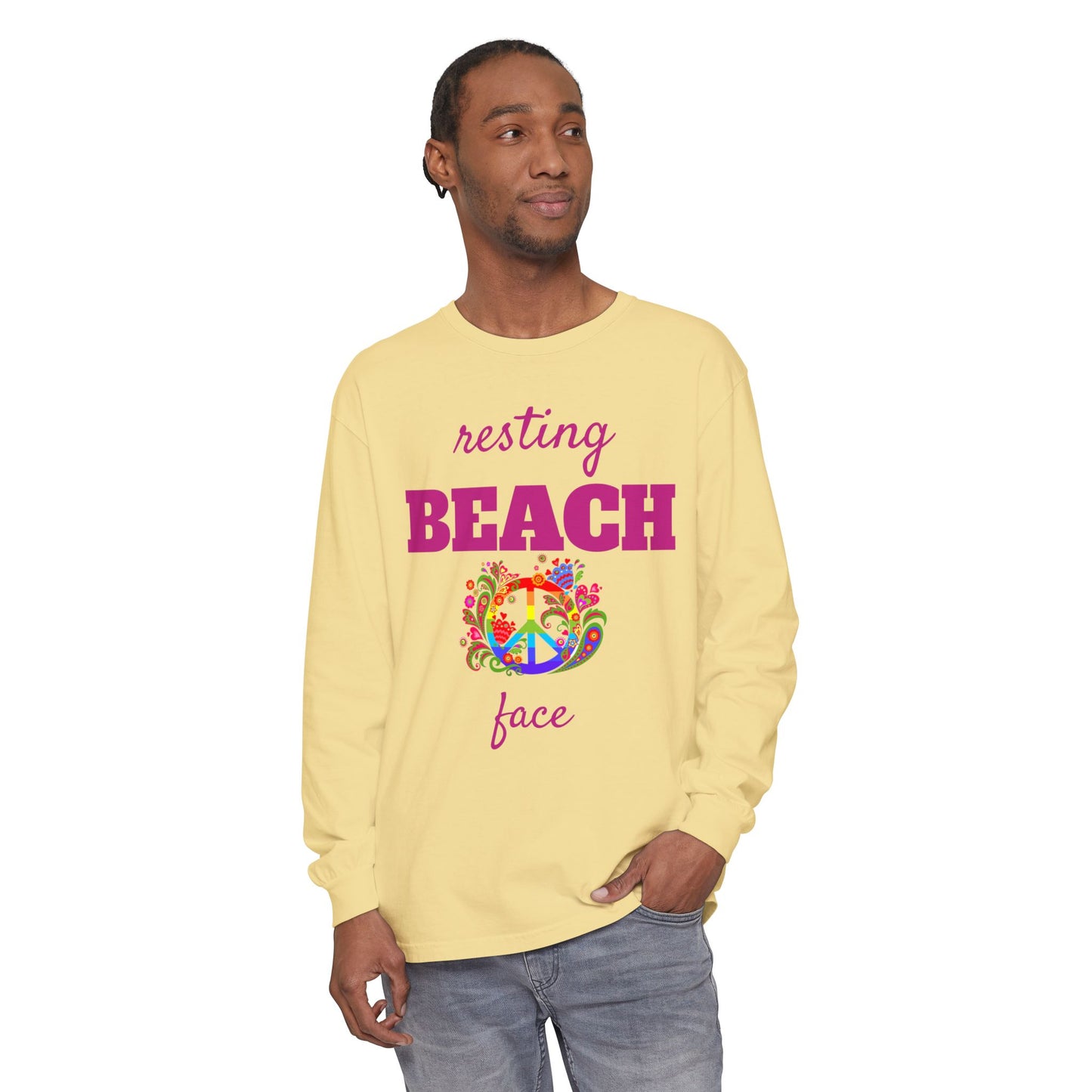 Resting Beach Face - Unisex Garment-dyed Long Sleeve T-Shirt