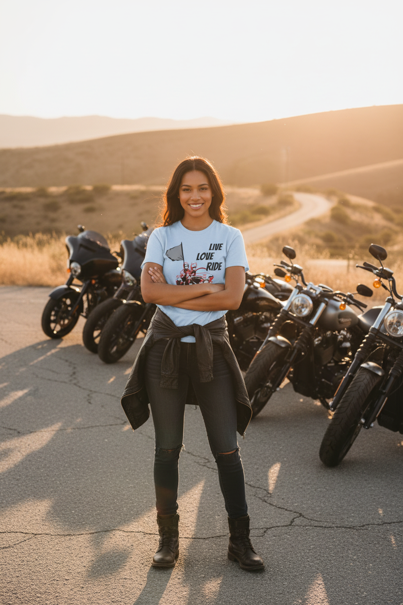 Live Love Ride - Unisex Softstyle T-Shirt 100% Cotton Graphic Motorcycle Harley
