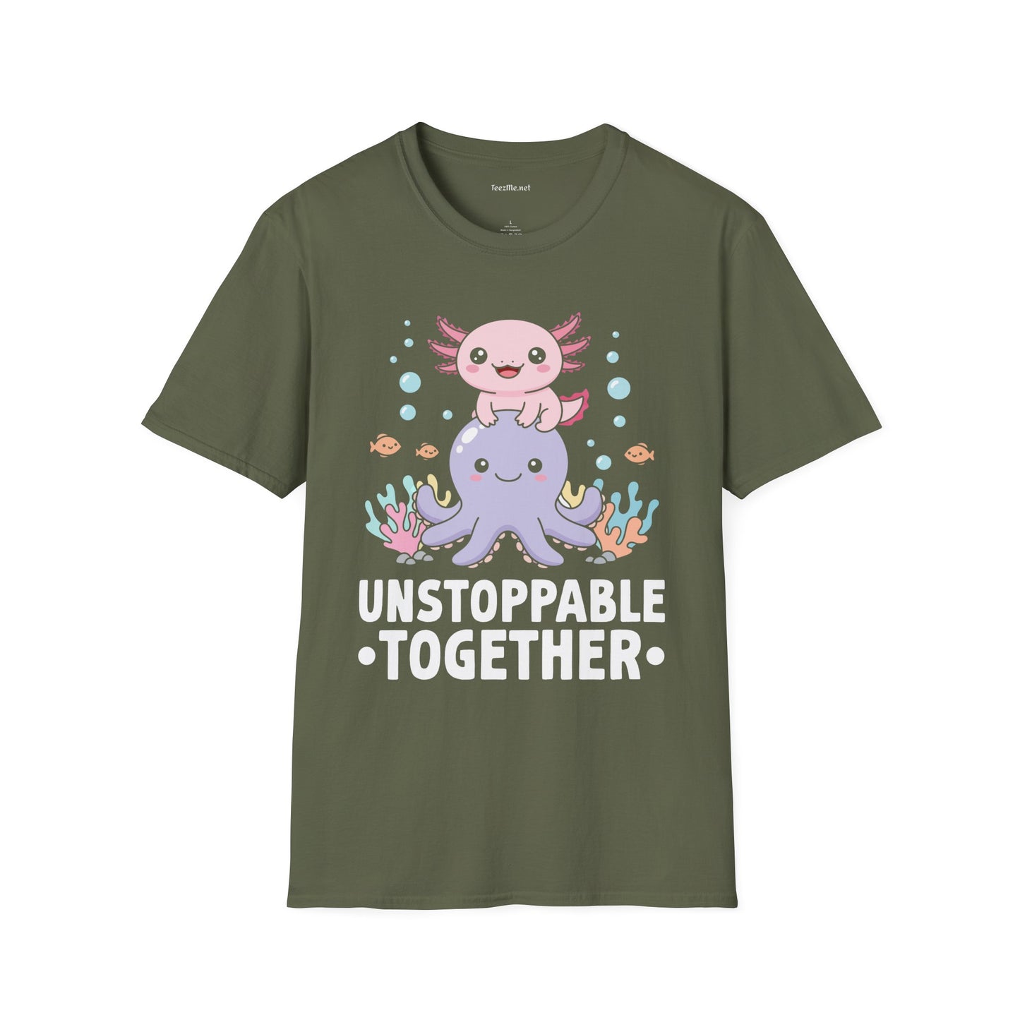 Cute Axolotl Unstoppable Together Unisex Soft Style T-Shirt 100% Cotton Graphic