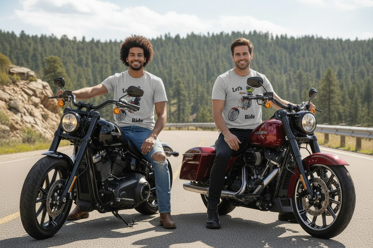 Let's Ride - Unisex Softstyle T-Shirt 100% Cotton Graphic Motorcycle Harley