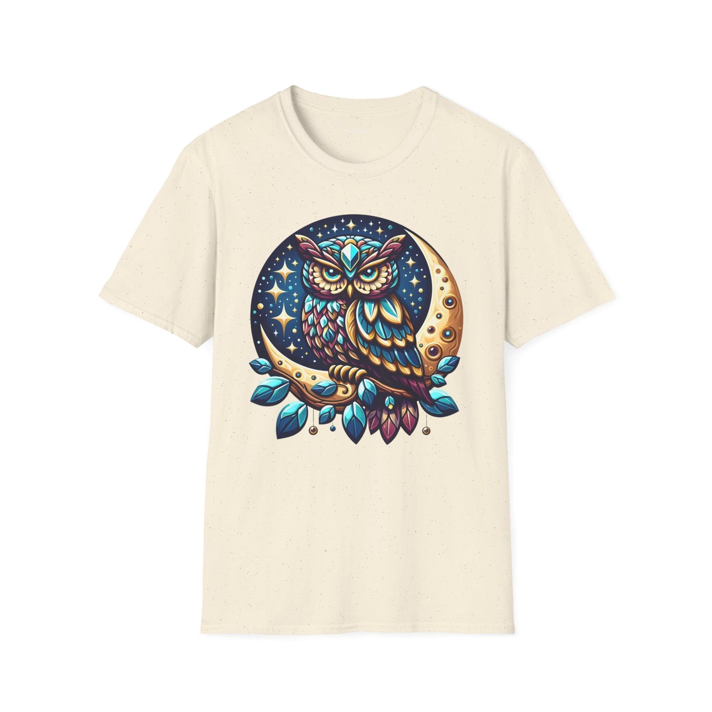 Jeweled Moon Owl Unisex Softstyle T-Shirt 100% Cotton