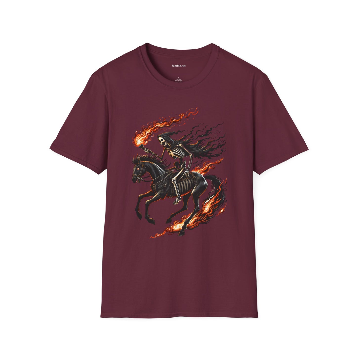 Skeleton Horse with Flame Unisex Softstyle T-Shirt 100% Cotton Graphic