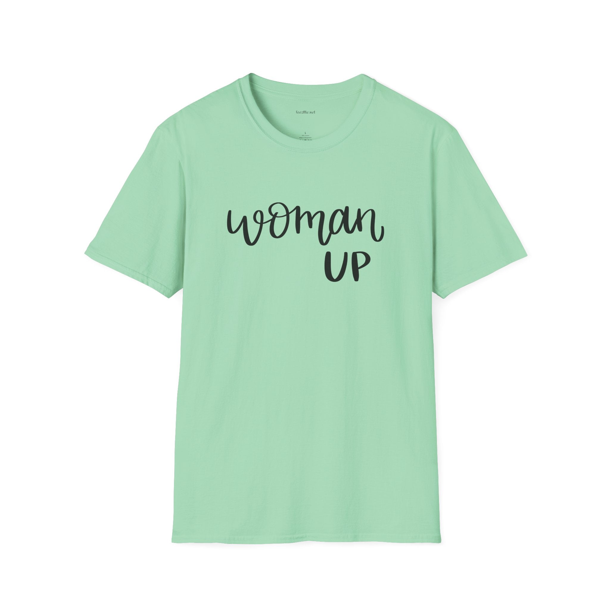 Woman Up T-Shirt — Feminist Empowerment Tee for Women, 'Woman Up' Script Design