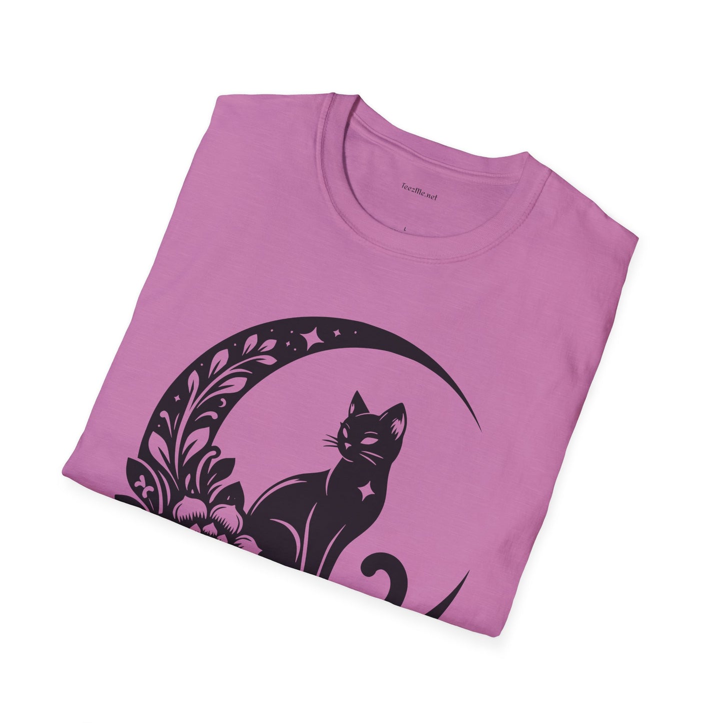 Crescent Moon Star Cat - Unisex Softstyle T-Shirt 100% Cotton Graphic