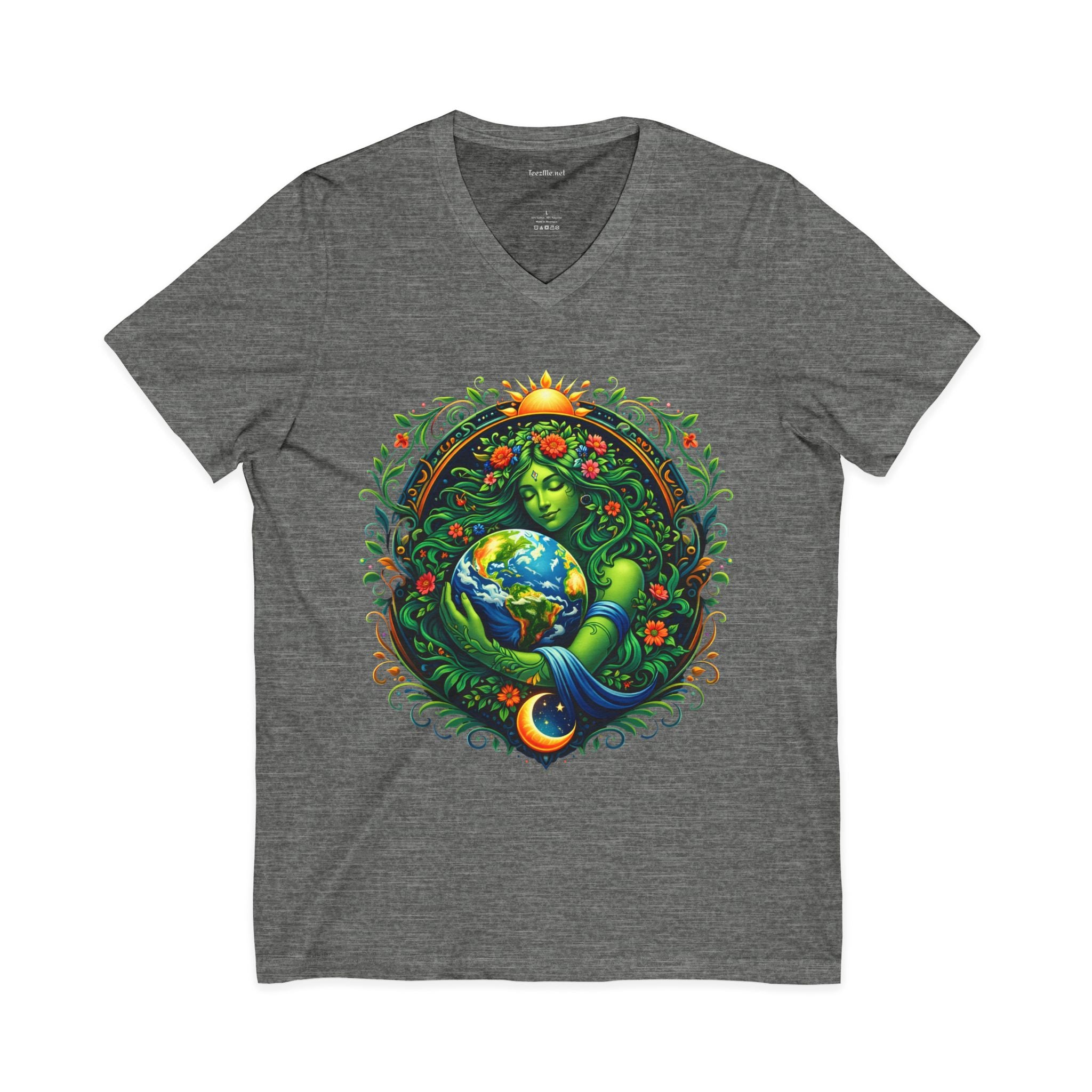 Earth Goddess V-Neck Tee — Mother Nature Embrace Eco Love Shirt